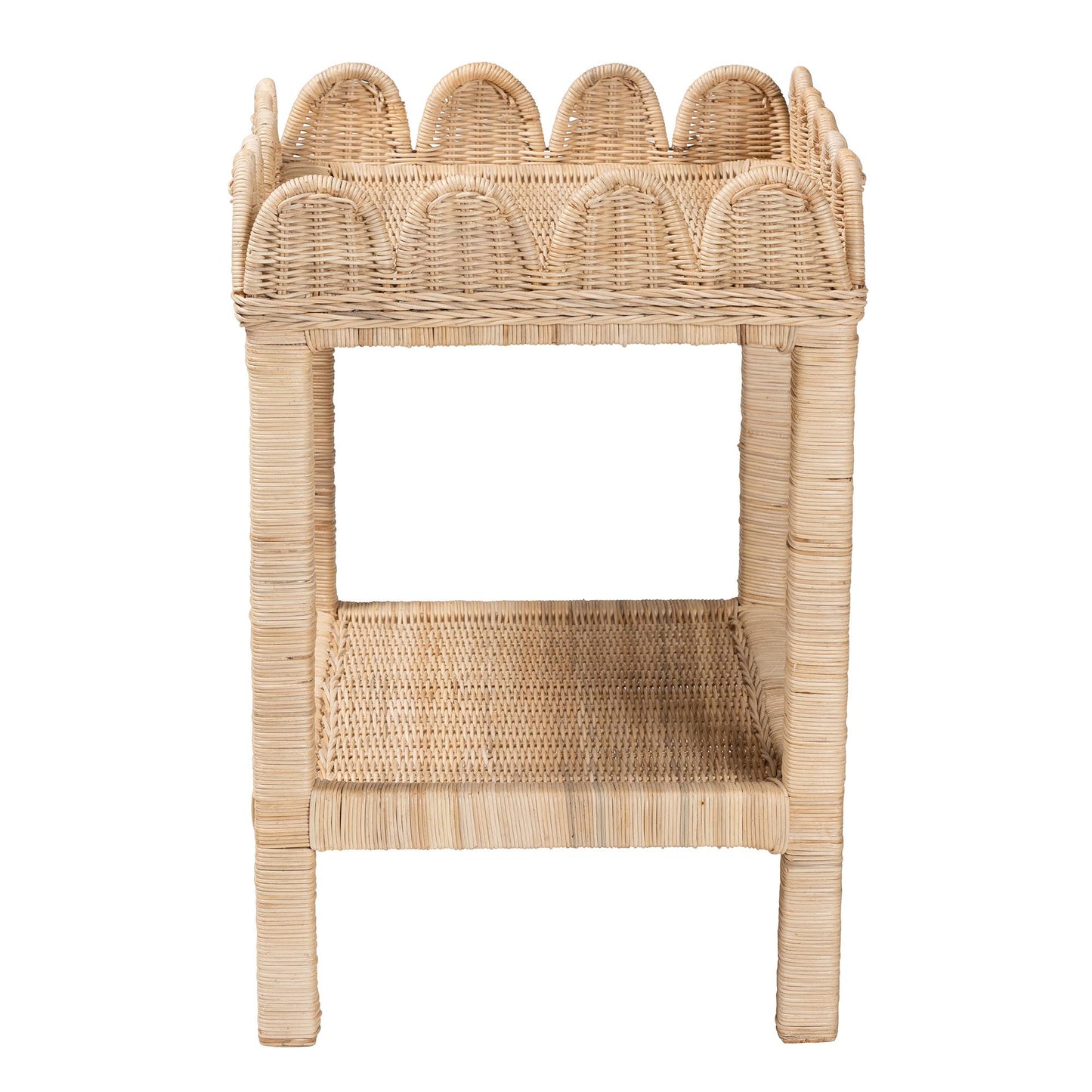 Baxton Studio bali & pari Sumana Bohemian Scallop Natural Rattan and Mahogany Side Table | End Tables | Modishstore - 4