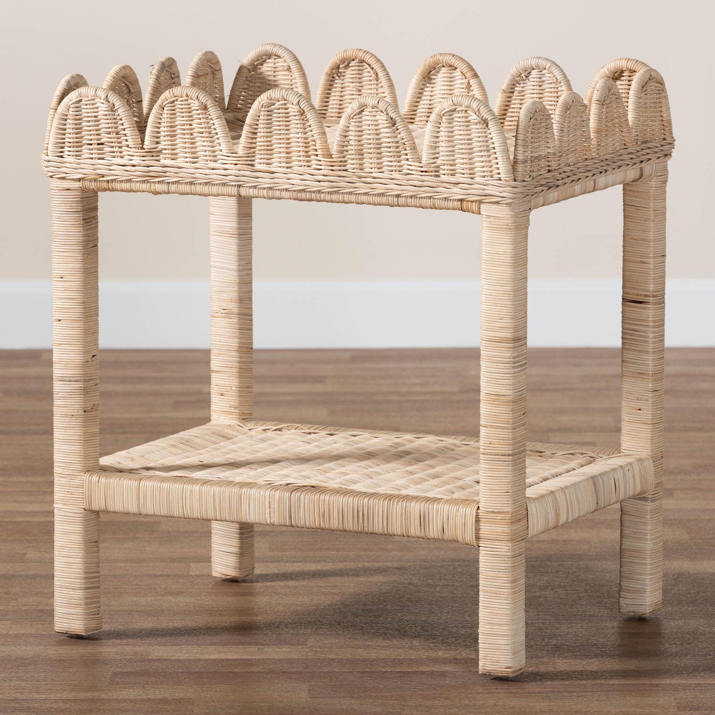 Baxton Studio bali & pari Sumana Bohemian Scallop Natural Rattan and Mahogany Side Table | End Tables | Modishstore - 9