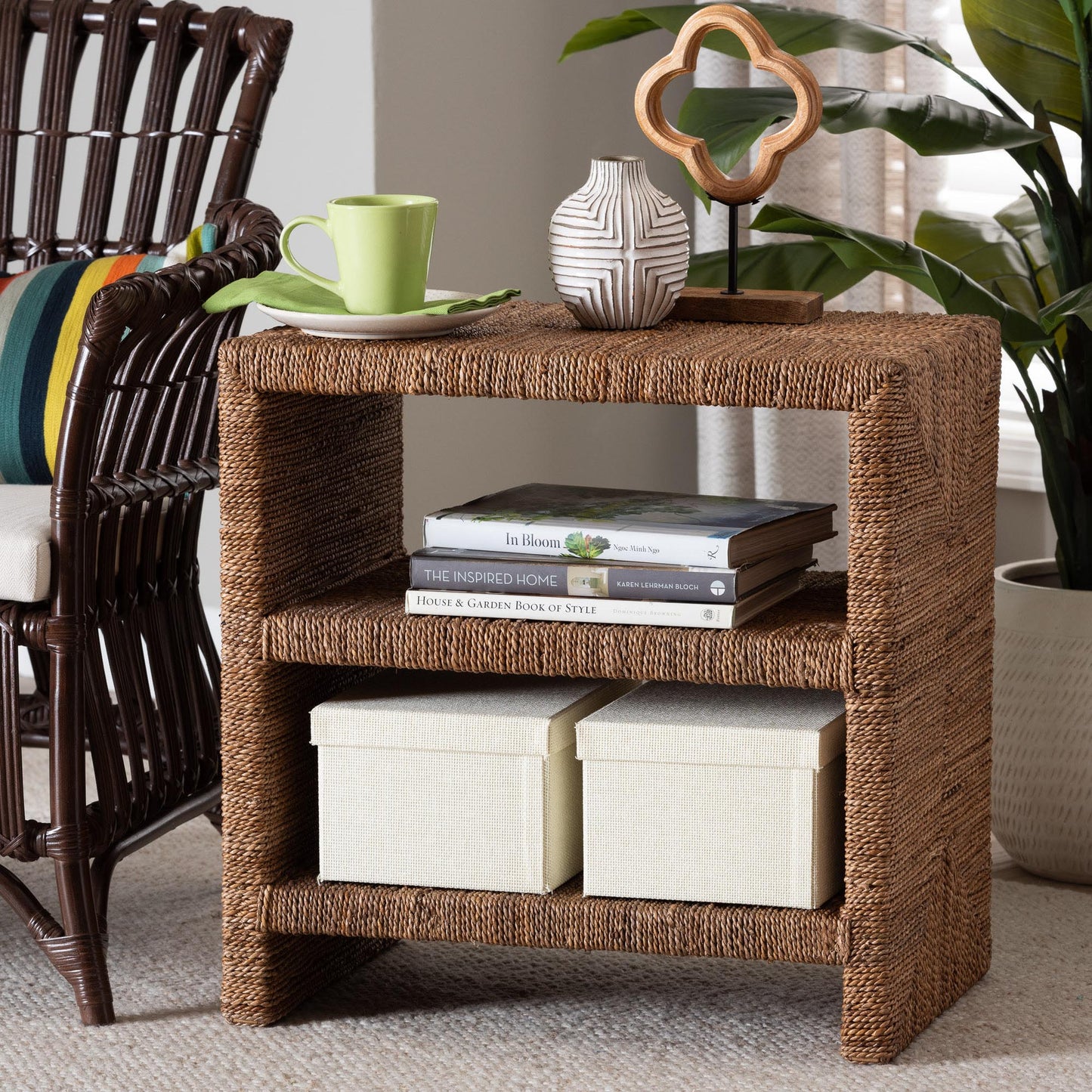 Baxton Studio bali & pari Liza Bohemian Natural Seagrass End Table | End Tables | Modishstore