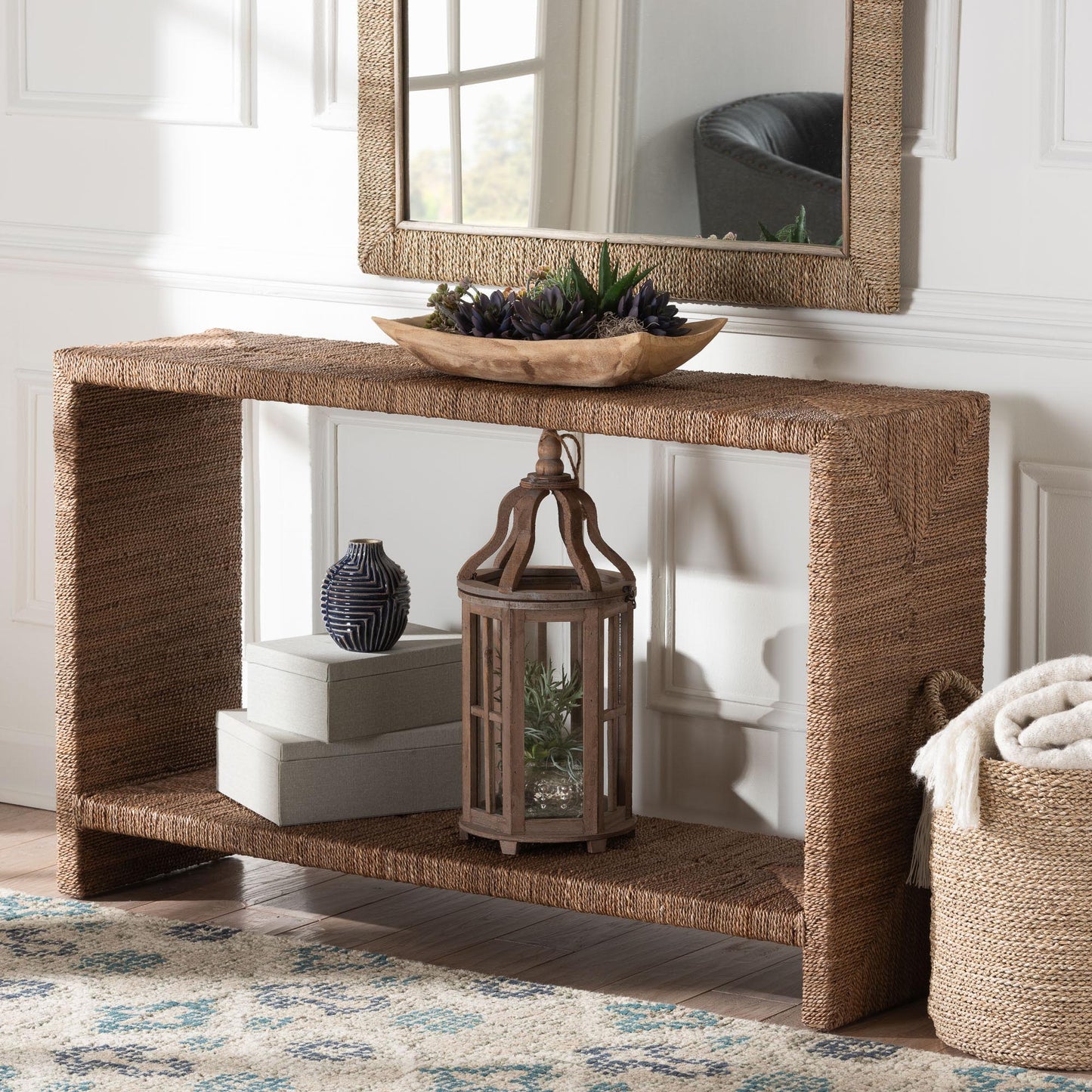 Baxton Studio bali & pari Liza Bohemian Natural Seagrass Console Table | Console Tables | Modishstore