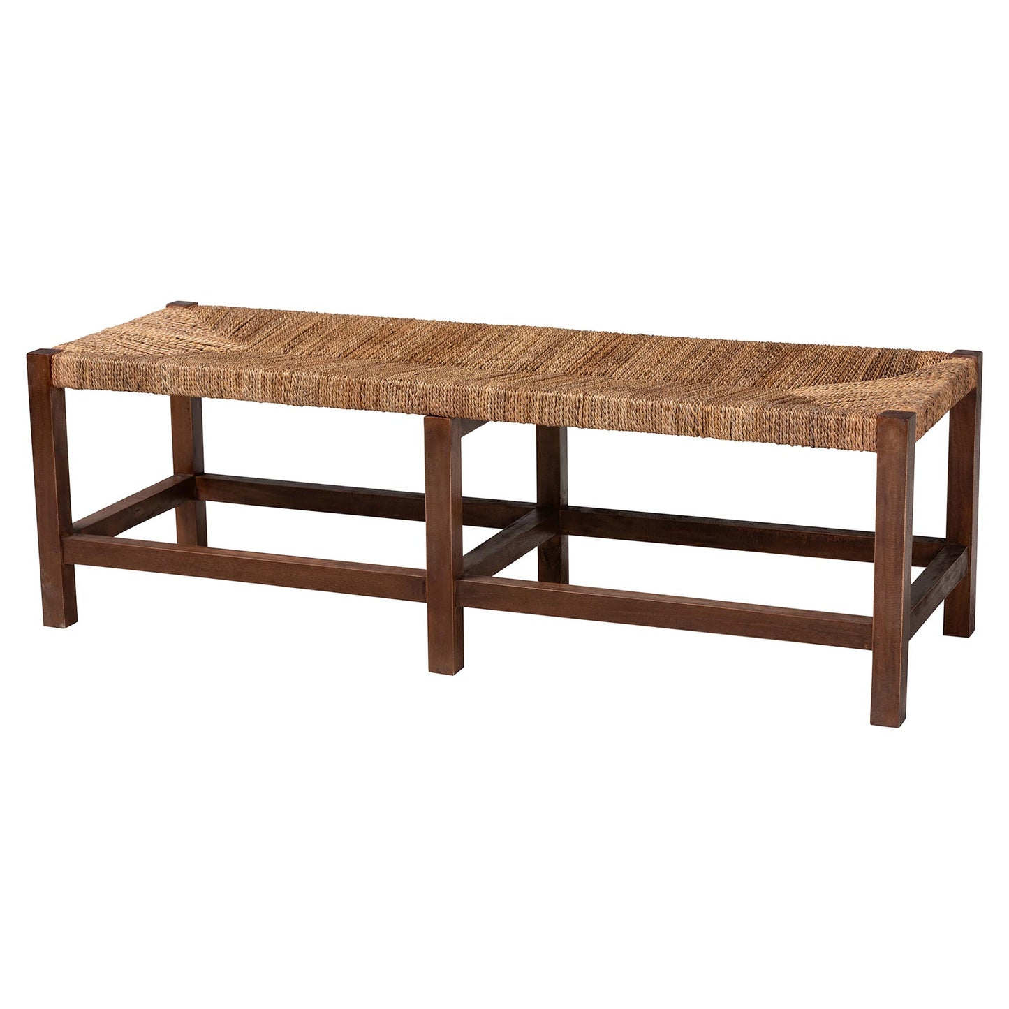 Baxton Studio bali & pari Liza Bohemian Natural Seagrass and Wood Accent Bench | Benches | Modishstore - 3