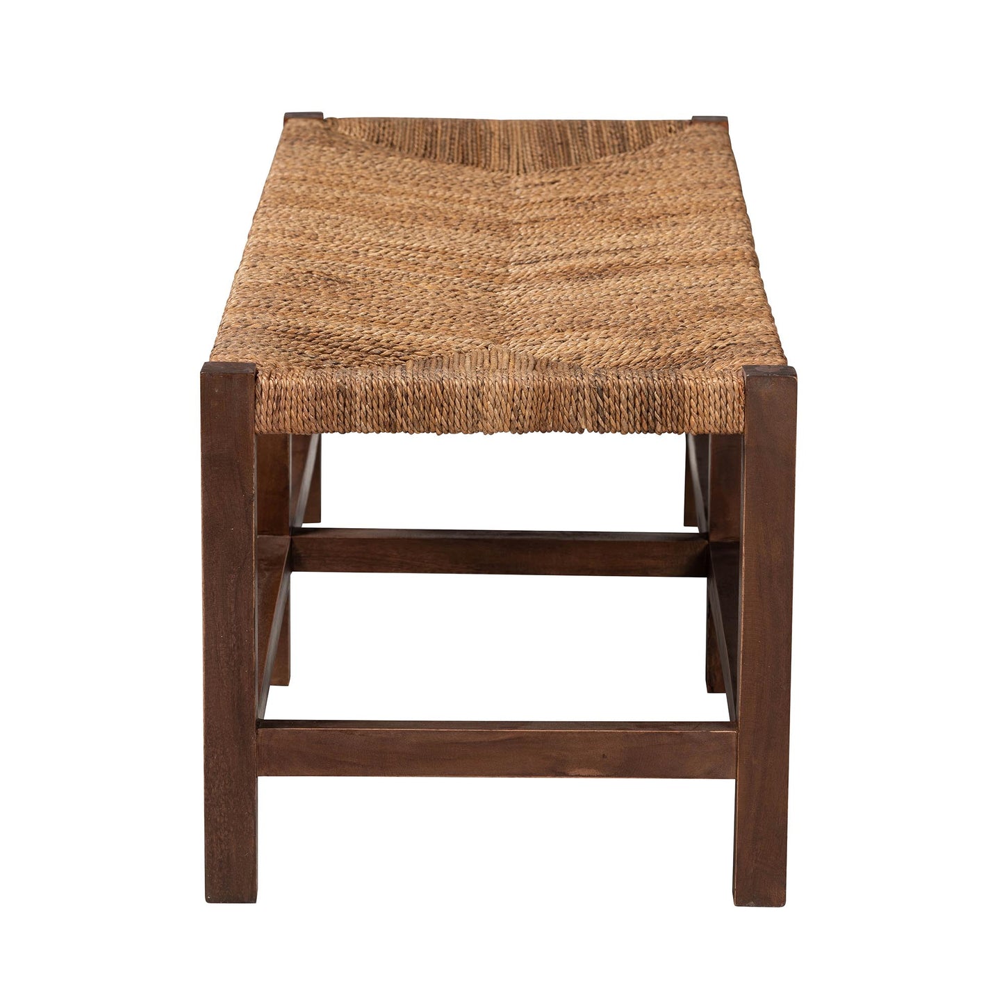 Baxton Studio bali & pari Liza Bohemian Natural Seagrass and Wood Accent Bench | Benches | Modishstore - 5