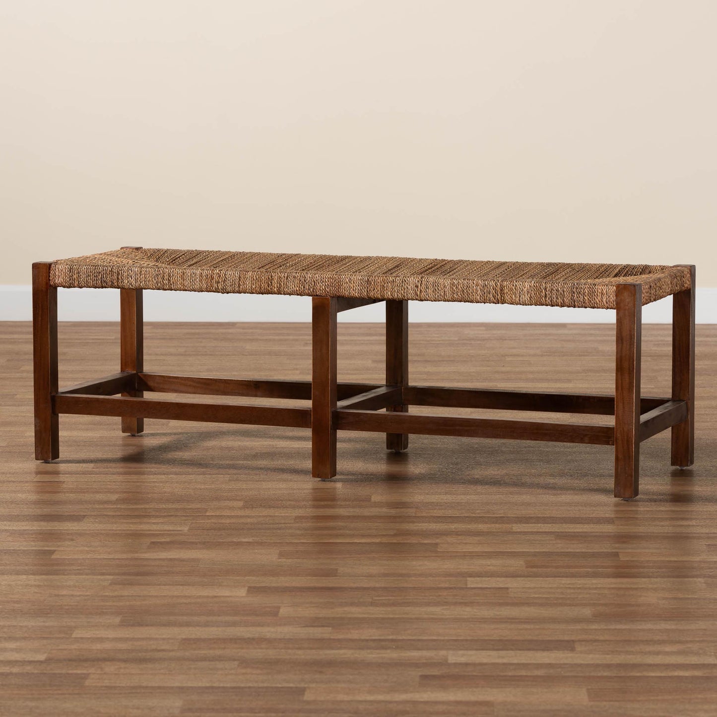 Baxton Studio bali & pari Liza Bohemian Natural Seagrass and Wood Accent Bench | Benches | Modishstore - 8