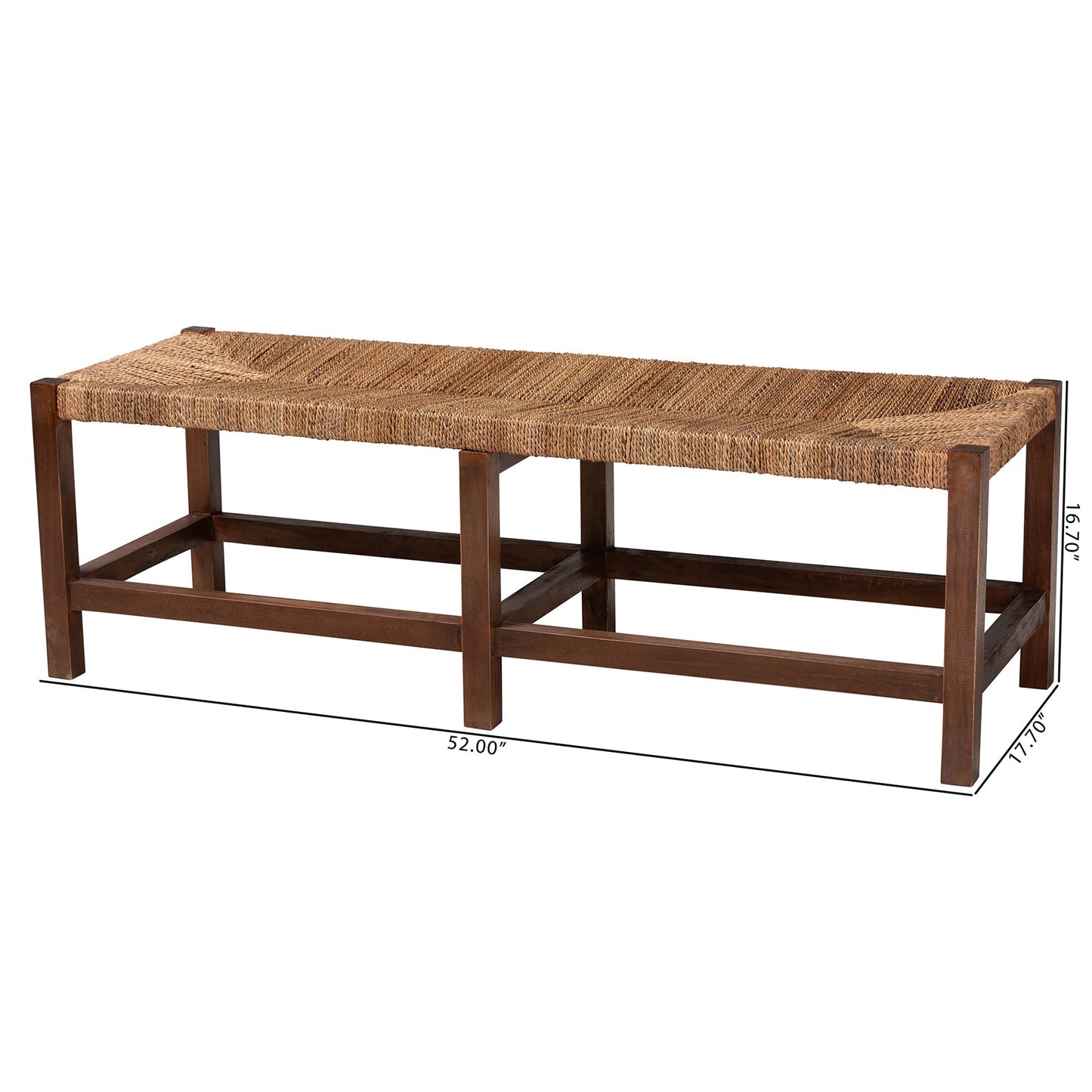 Baxton Studio bali & pari Liza Bohemian Natural Seagrass and Wood Accent Bench | Benches | Modishstore - 2