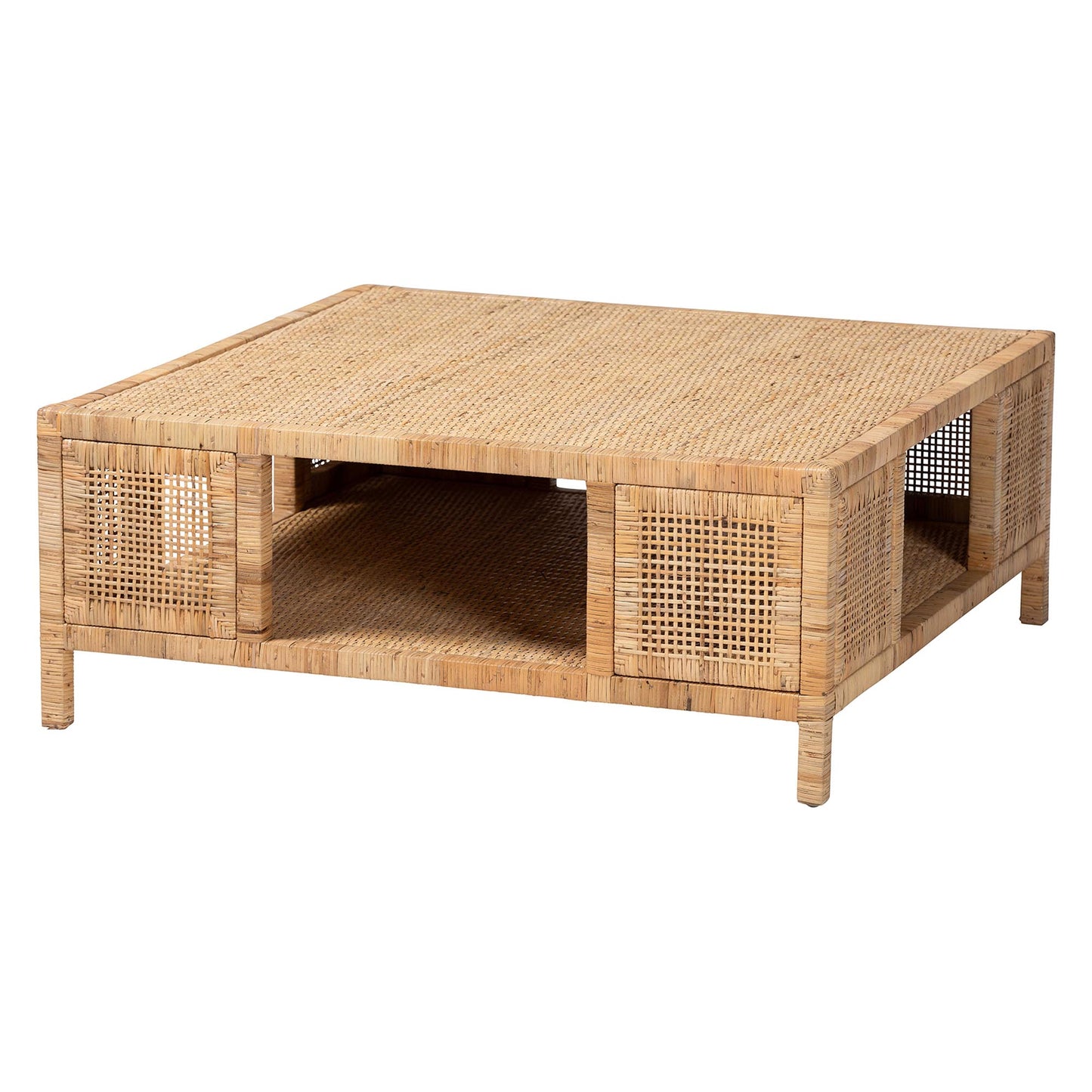 Baxton Studio bali & pari Kalimantan Bohemian Light Honey Rattan and Mahogany Wood Square Coffee Table | Coffee Tables | Modishstore - 2