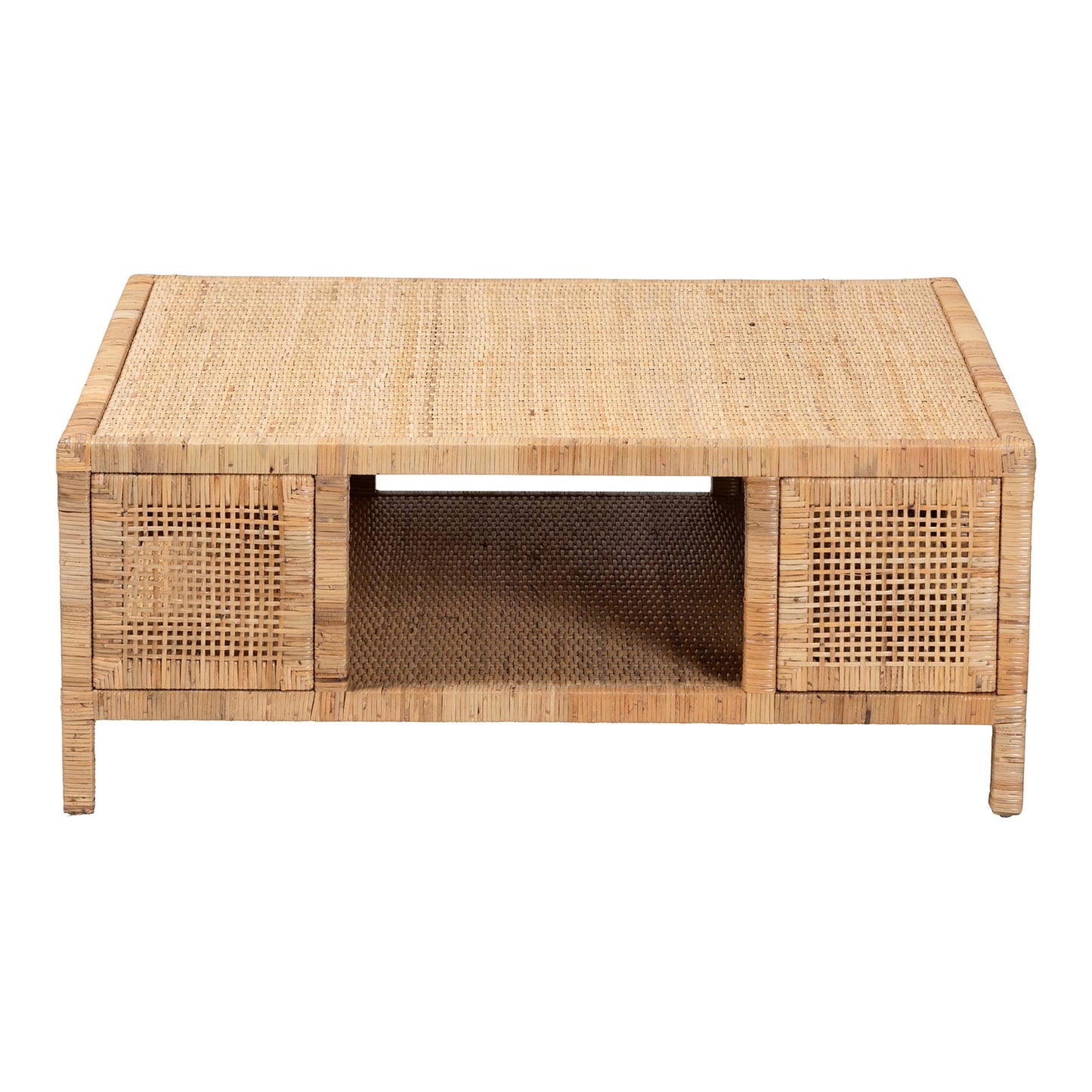 Baxton Studio bali & pari Kalimantan Bohemian Light Honey Rattan and Mahogany Wood Square Coffee Table | Coffee Tables | Modishstore - 3