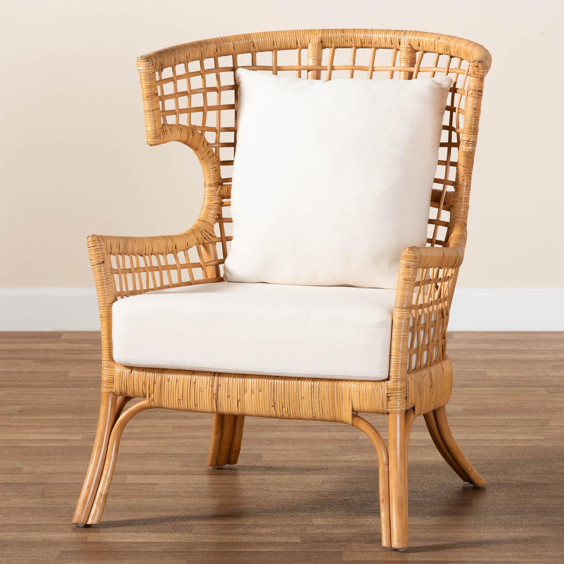 Baxton Studio bali & pari Regina Bohemian Light Honey Rattan Arm Chair | Armchairs | Modishstore - 2