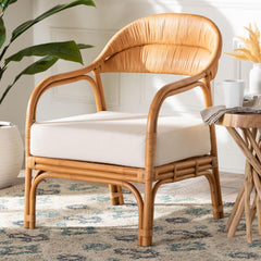 Baxton Studio bali & pari Marisa Bohemian Light Honey Rattan Arm Chair