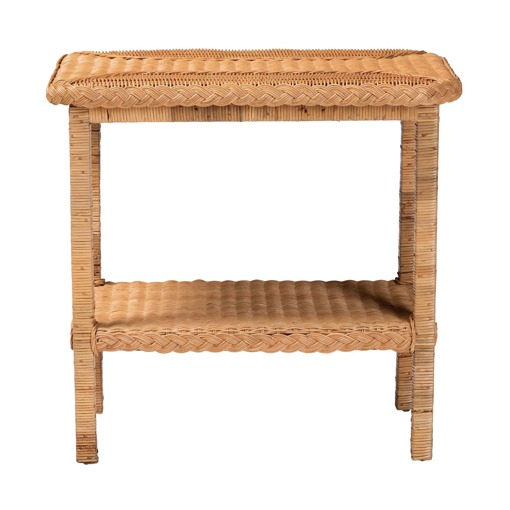 Baxton Studio bali & pari Minahasa Bohemian Light Honey Braided Rattan Side Table | End Tables | Modishstore - 5