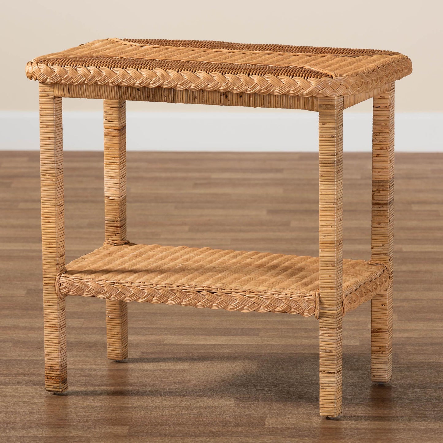 Baxton Studio bali & pari Minahasa Bohemian Light Honey Braided Rattan Side Table | End Tables | Modishstore - 2