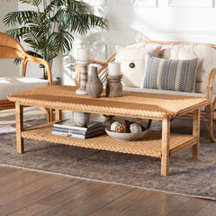 Baxton Studio bali & pari Minahasa Bohemian Light Honey Braided Rattan Coffee Table