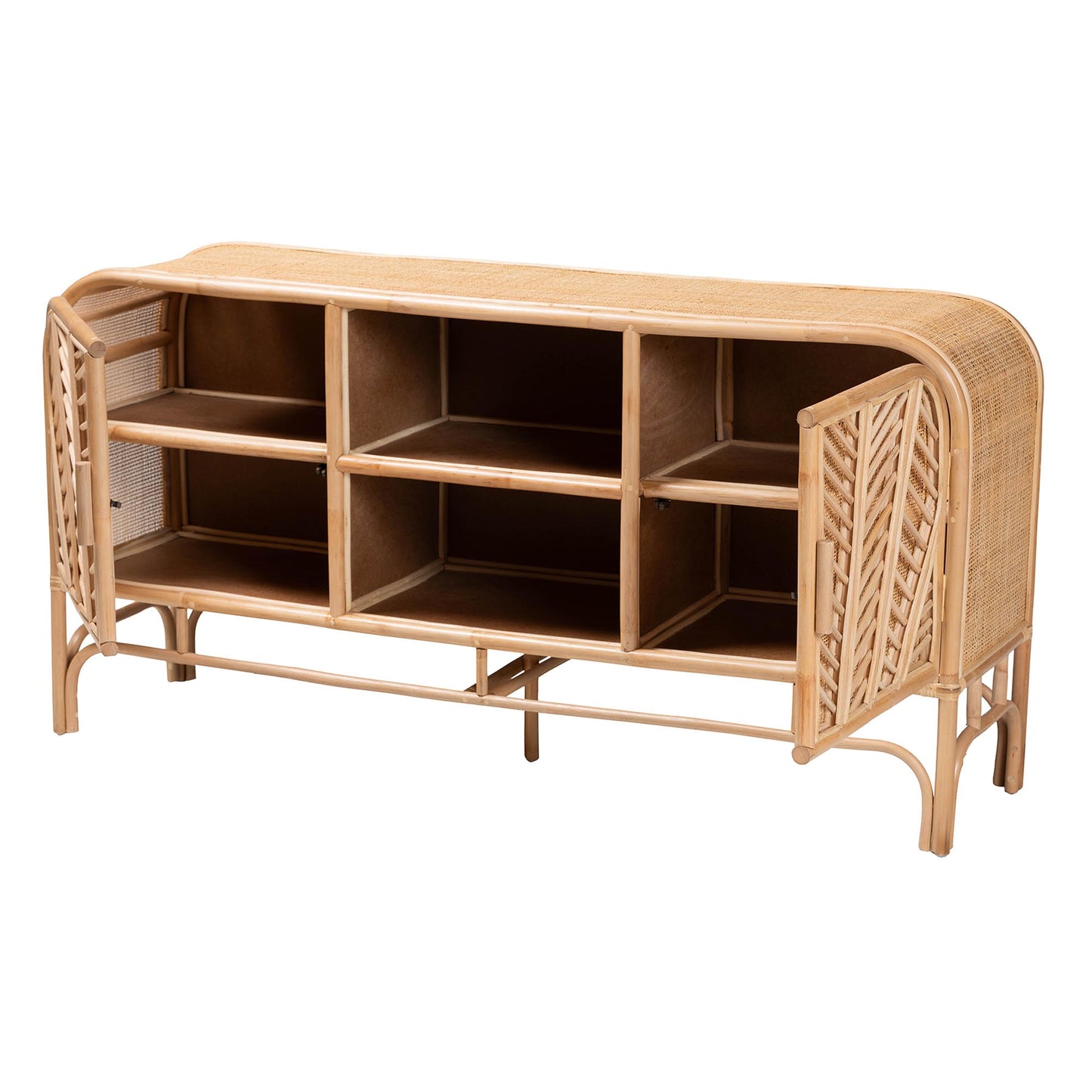 Baxton Studio bali & pari Carabella Bohemian Natural Rattan 2-Door Storage Cabinet | Cabinets | Modishstore - 3