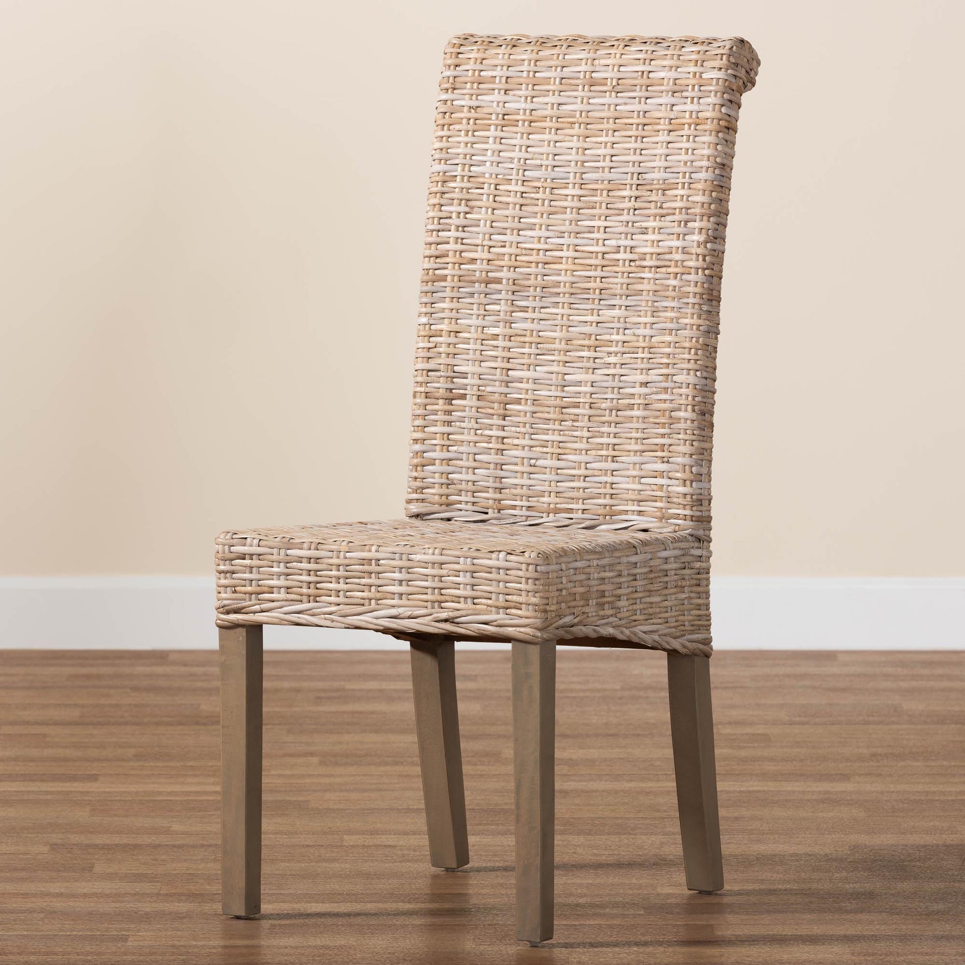 Baxton Studio bali & pari Santiago Bohemian Grey Natural Kubu Rattan and Mango Wood Dining Chair | Dining Chairs | Modishstore - 9