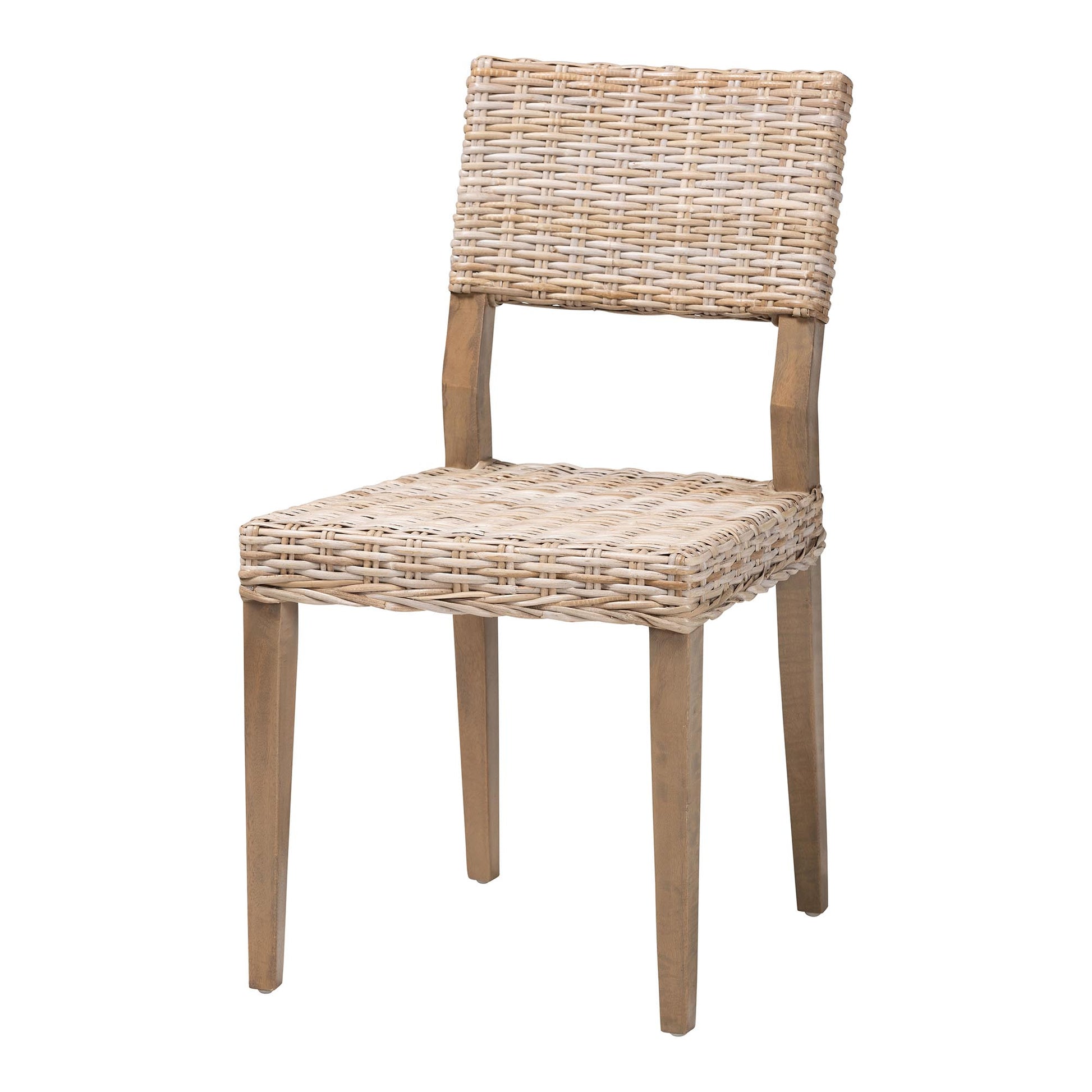 Baxton Studio bali & pari Barossa Bohemian Grey Kubu Rattan and Mahogany Wood Dining Chair | Dining Chairs | Modishstore - 4