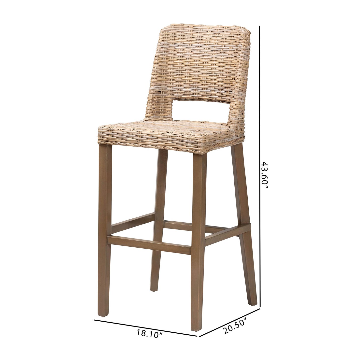 Baxton Studio bali & pari Magy Modern Bohemian Grey Kubu Rattan and Mahogany Wood Bar Stool | Bar Stools | Modishstore - 3