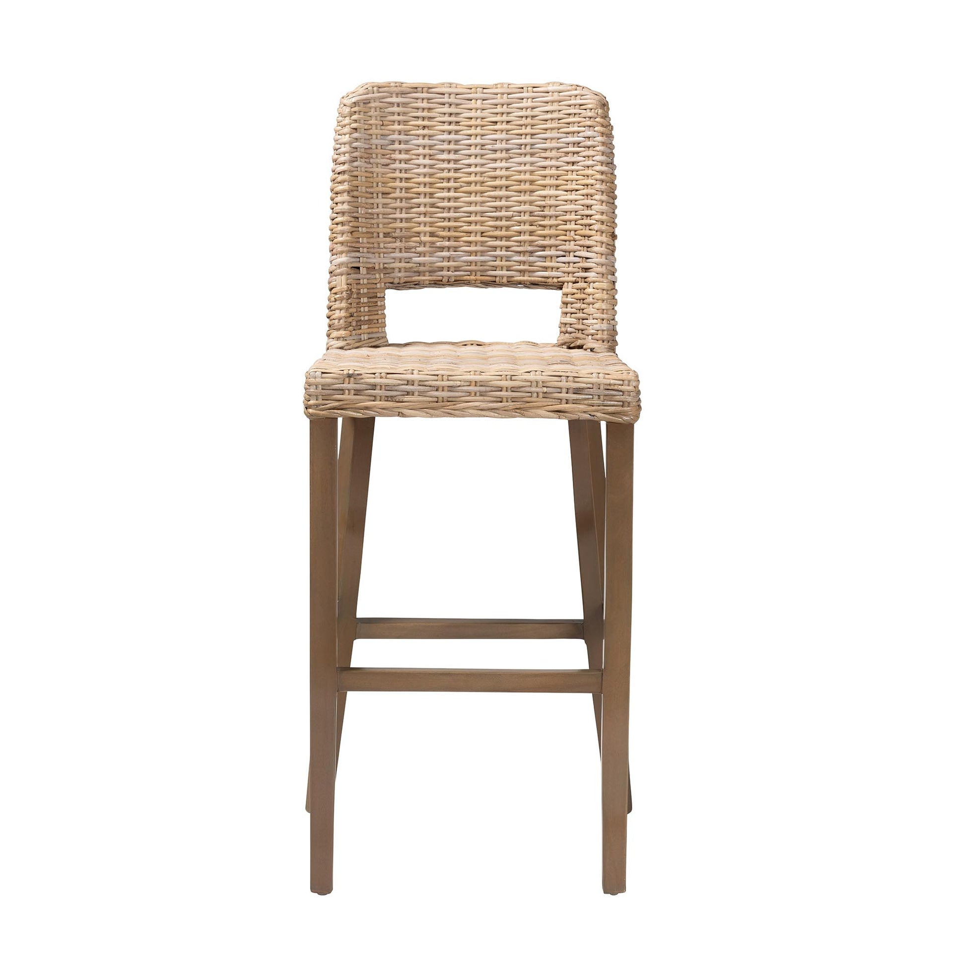 Baxton Studio bali & pari Magy Modern Bohemian Grey Kubu Rattan and Mahogany Wood Bar Stool | Bar Stools | Modishstore - 5