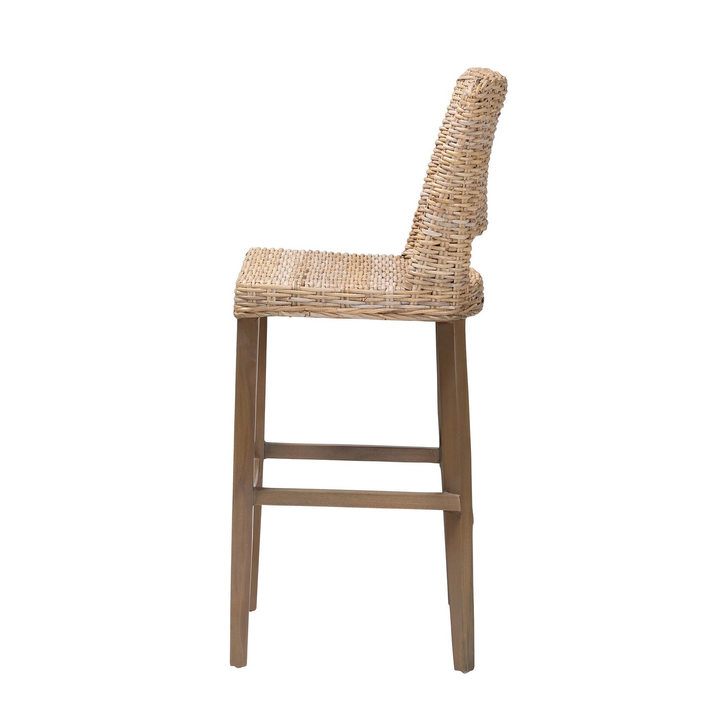 Baxton Studio bali & pari Magy Modern Bohemian Grey Kubu Rattan and Mahogany Wood Bar Stool | Bar Stools | Modishstore - 6