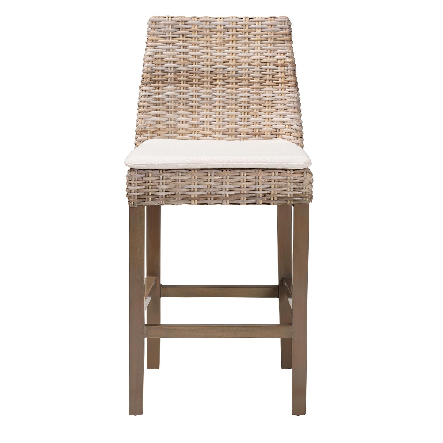 Baxton Studio bali & pari Toby Modern Bohemian Grey Kubu Rattan and Rustic Taupe Finished Mahogany Wood Counter Stool | Counter Stools | Modishstore - 5