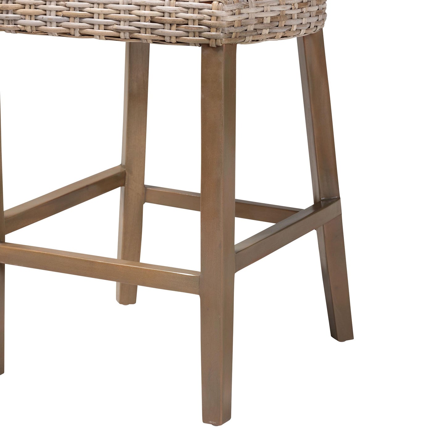 Baxton Studio bali & pari Enver Modern Bohemian Grey Kubu Rattan and Mahogany Wood Counter Stool | Counter Stools | Modishstore - 9