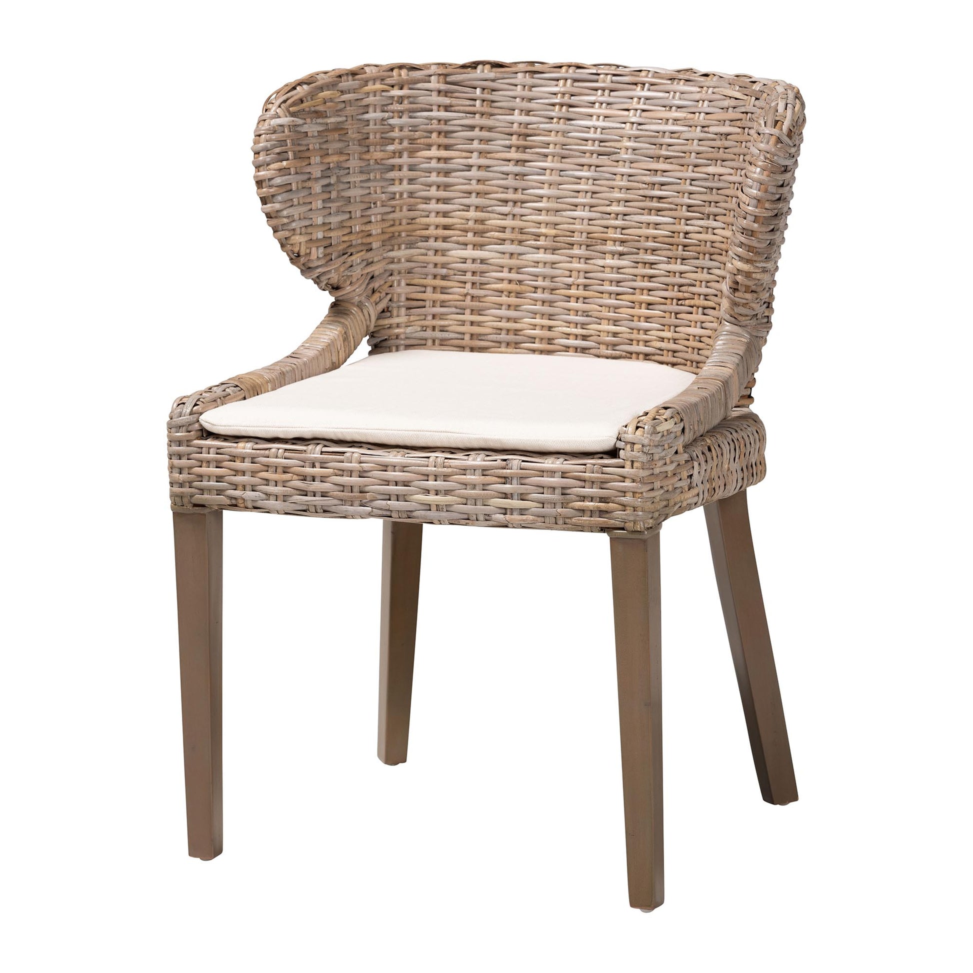 Baxton Studio bali & pari Niesha Bohemian Grey Natural Kubu Rattan and Mahogany Wood Dining Chair | Dining Chairs | Modishstore - 2