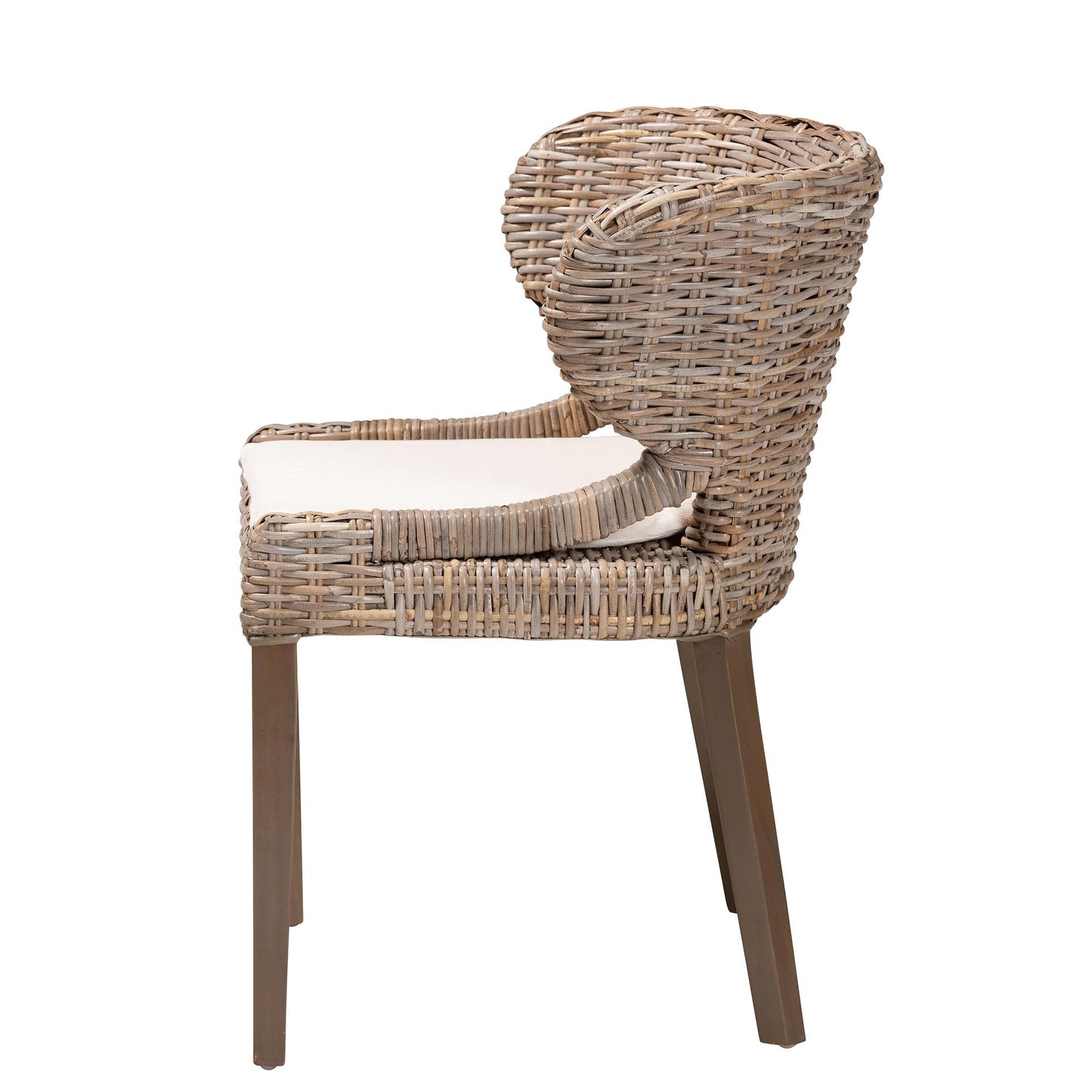 Baxton Studio bali & pari Niesha Bohemian Grey Natural Kubu Rattan and Mahogany Wood Dining Chair | Dining Chairs | Modishstore - 4