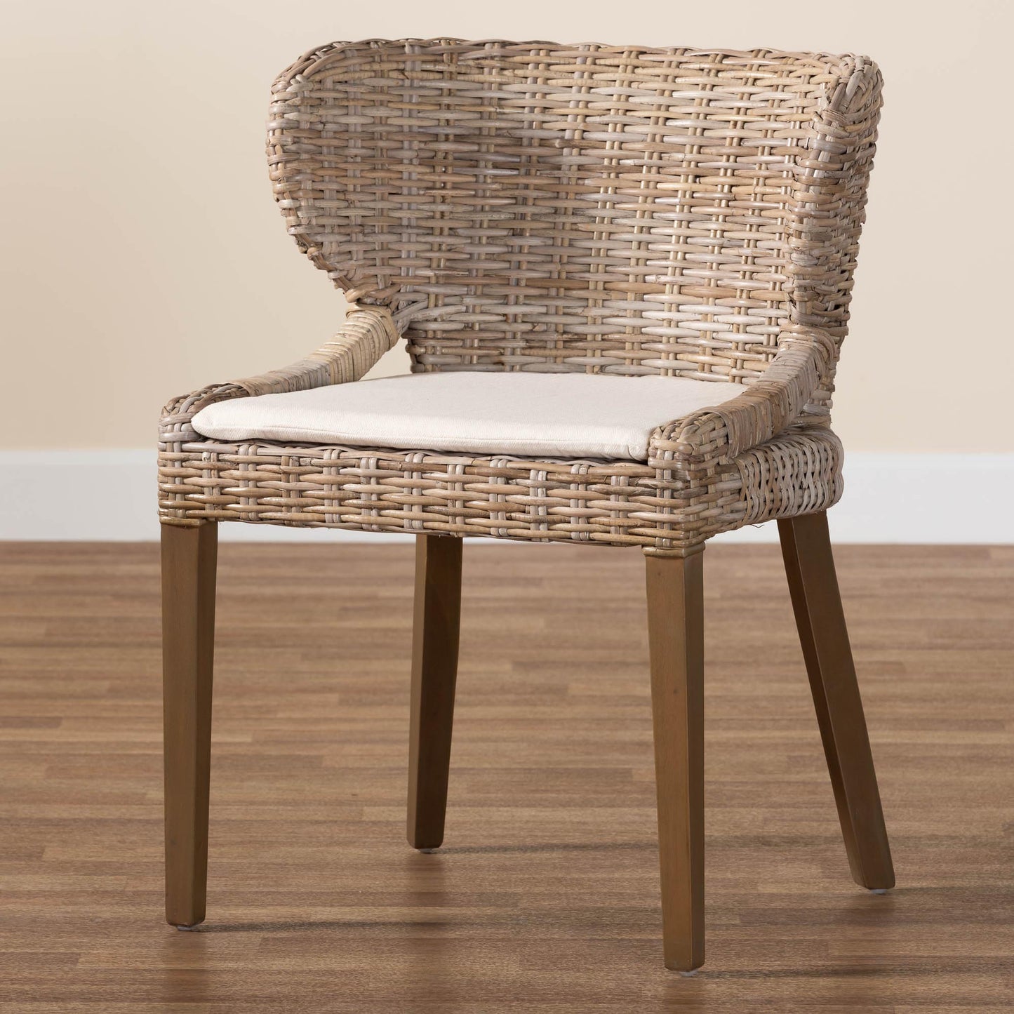 Baxton Studio bali & pari Niesha Bohemian Grey Natural Kubu Rattan and Mahogany Wood Dining Chair | Dining Chairs | Modishstore - 9