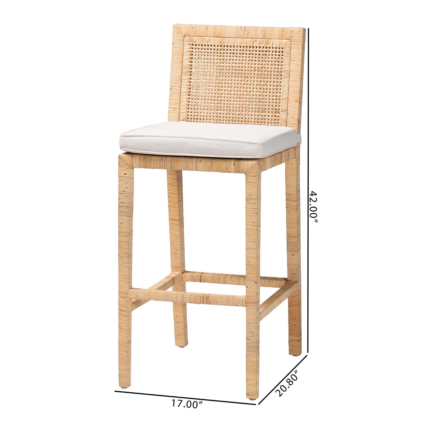 Baxton Studio bali & pari Sofia Bohemian Natural Rattan Bar Stool | Bar Stools | Modishstore - 3