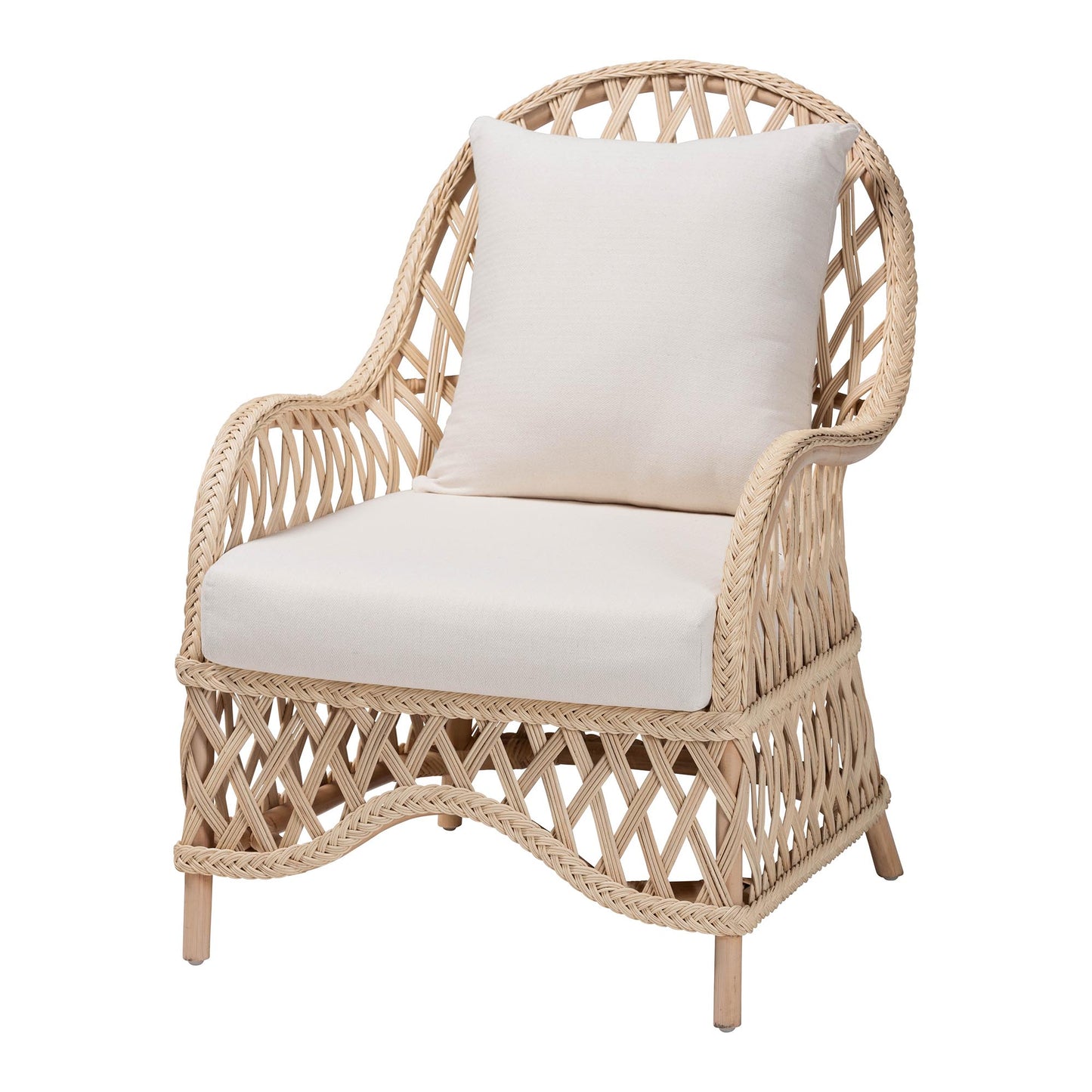 Baxton Studio bali & pari Florence Bohemian Ivory Braided Rattan Arm Chair | Armchairs | Modishstore - 4