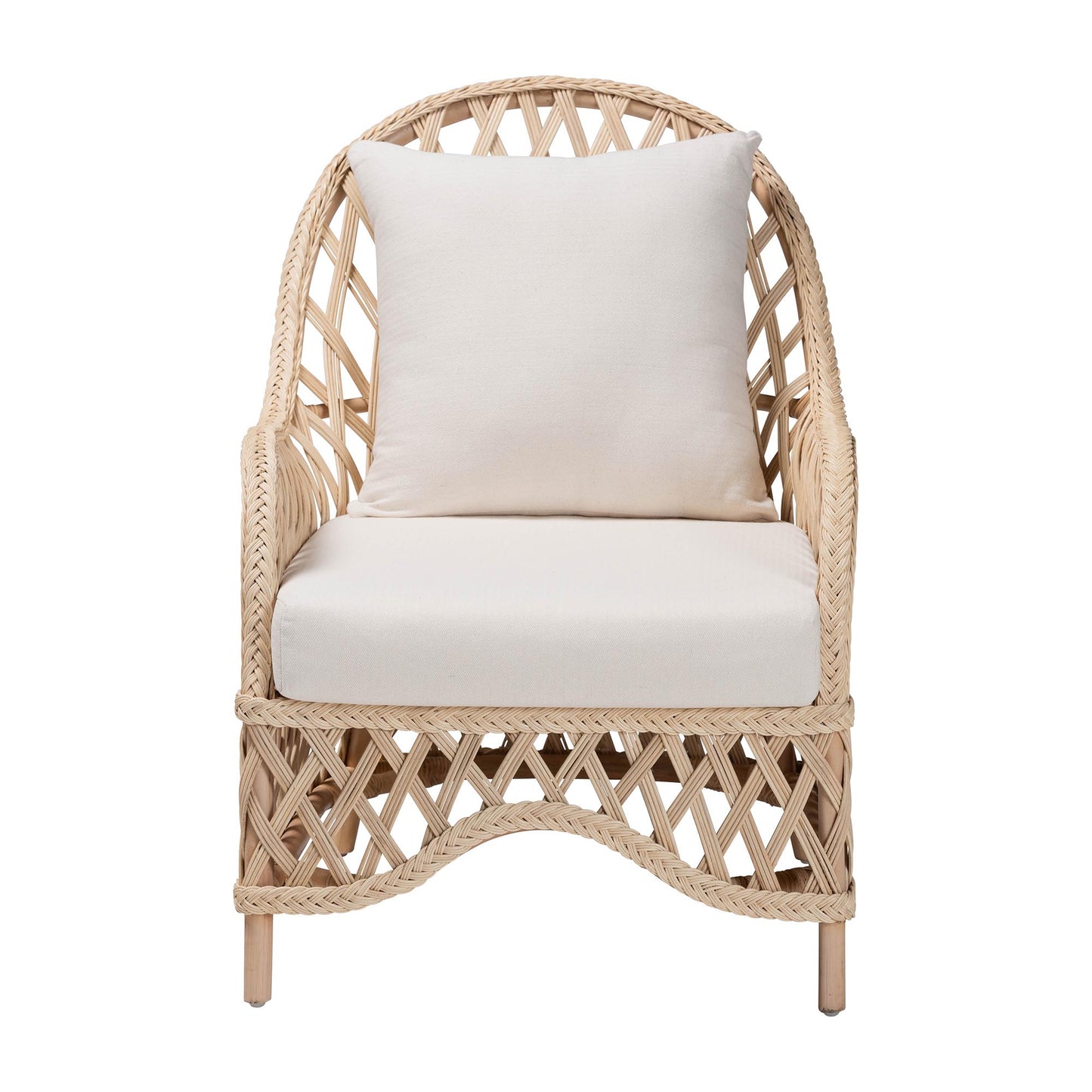 Baxton Studio bali & pari Florence Bohemian Ivory Braided Rattan Arm Chair | Armchairs | Modishstore - 5