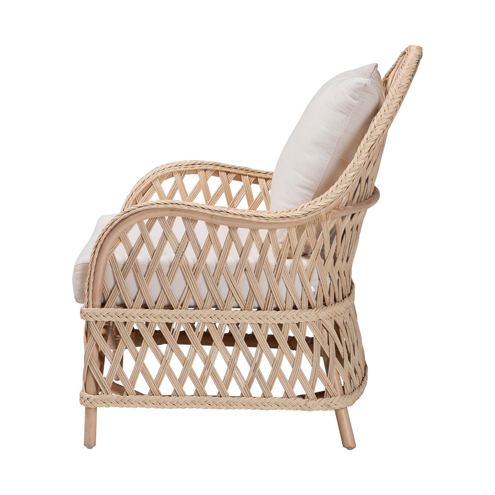 Baxton Studio bali & pari Florence Bohemian Ivory Braided Rattan Arm Chair | Armchairs | Modishstore - 6