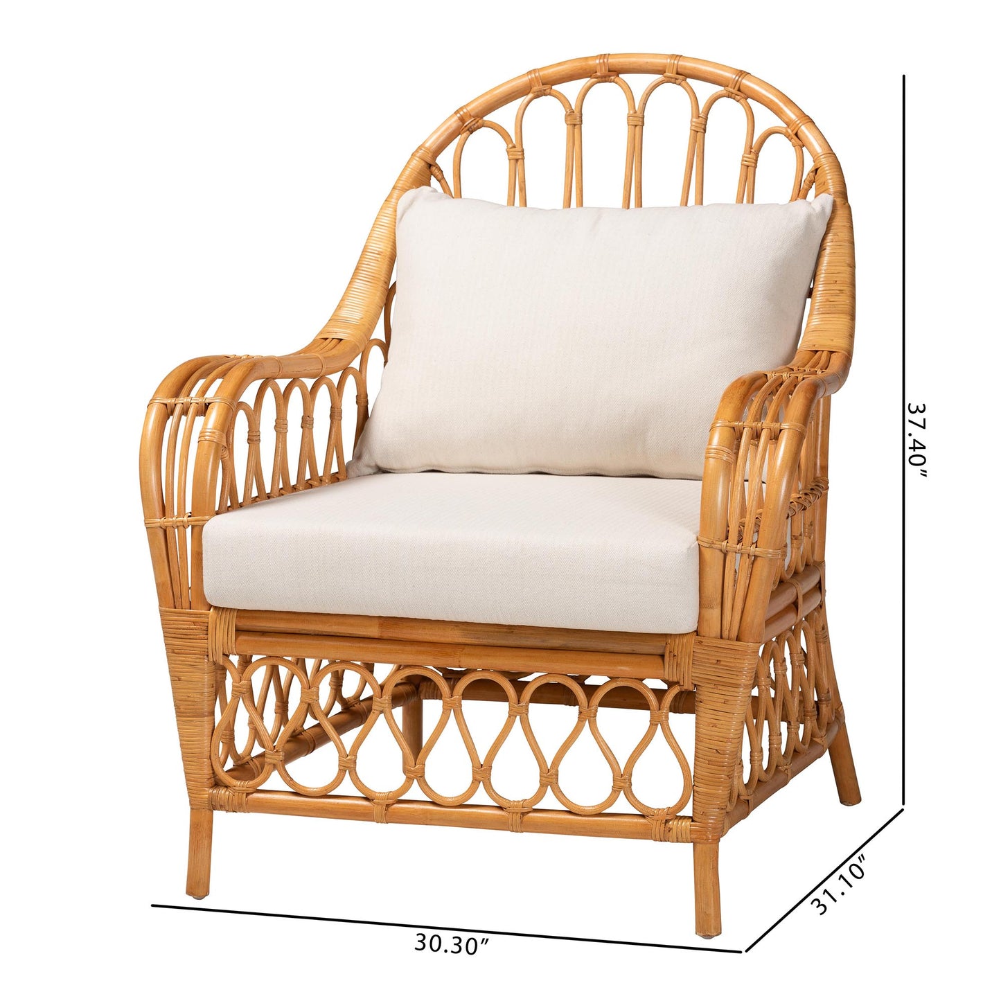 Baxton Studio bali & pari Reina Bohemian Light Honey Rattan Arm Chair | Armchairs | Modishstore - 3