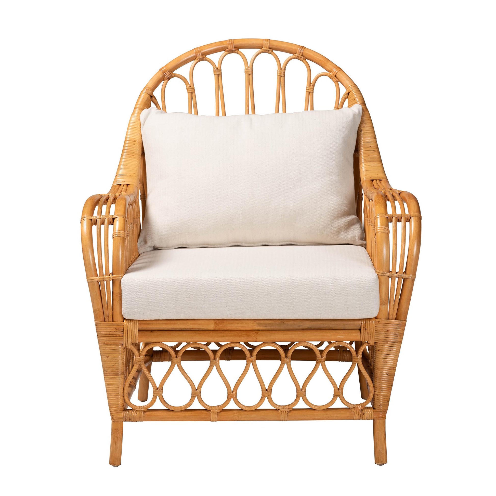 Baxton Studio bali & pari Reina Bohemian Light Honey Rattan Arm Chair | Armchairs | Modishstore - 5