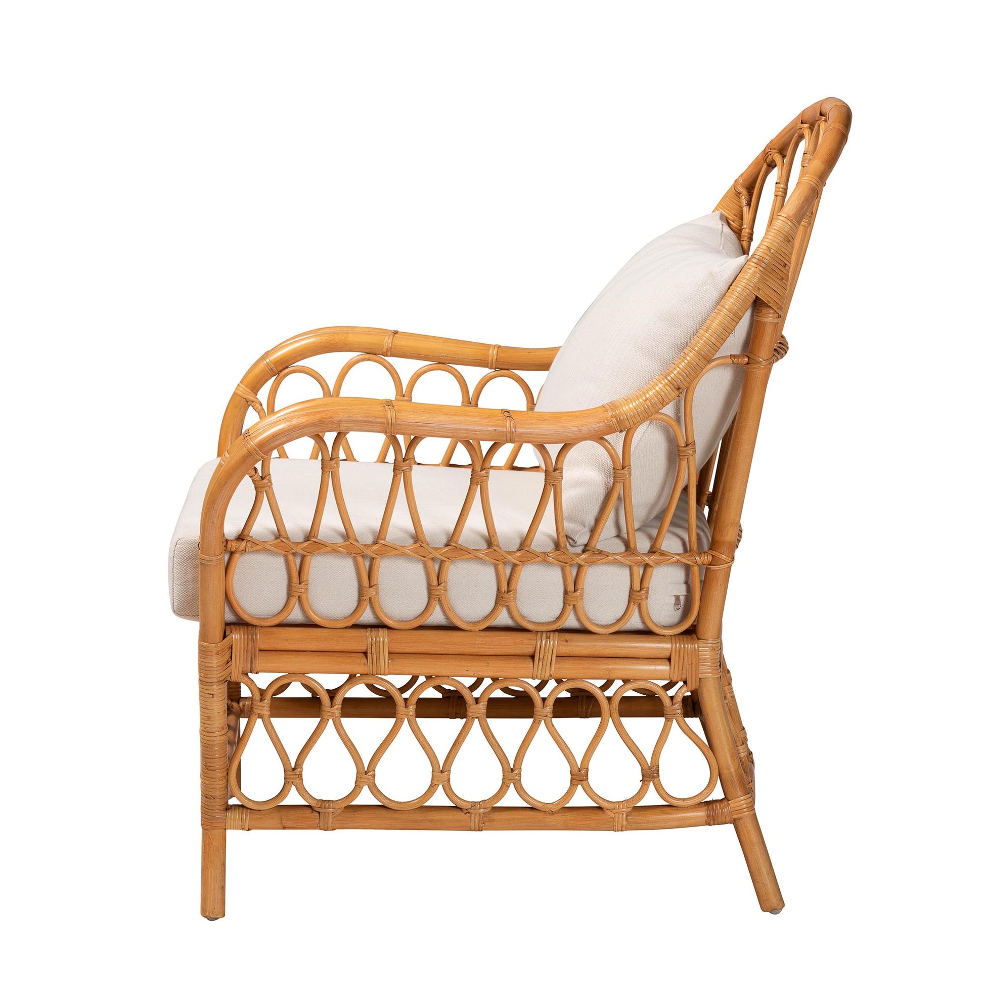 Baxton Studio bali & pari Reina Bohemian Light Honey Rattan Arm Chair | Armchairs | Modishstore - 6