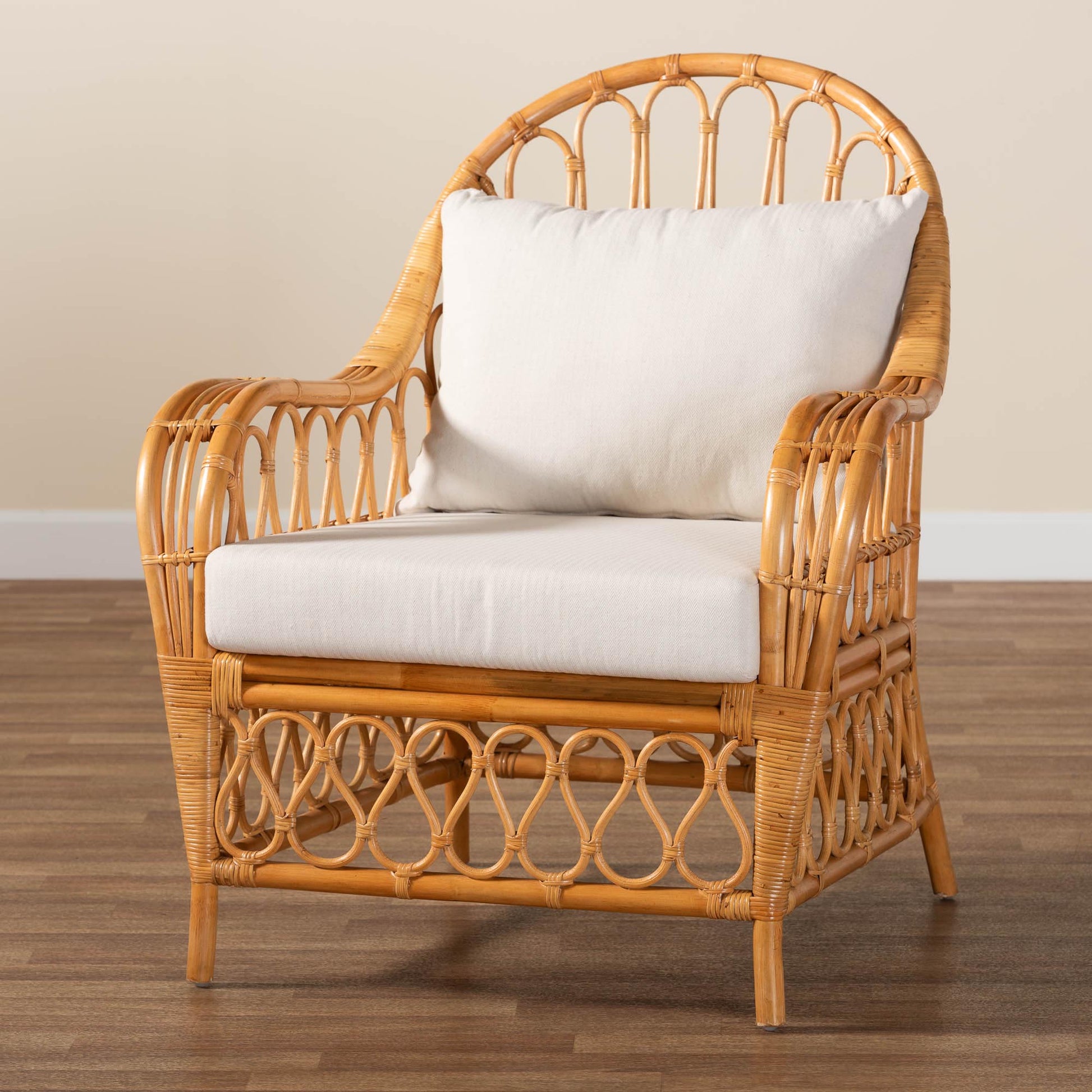 Baxton Studio bali & pari Reina Bohemian Light Honey Rattan Arm Chair | Armchairs | Modishstore - 2