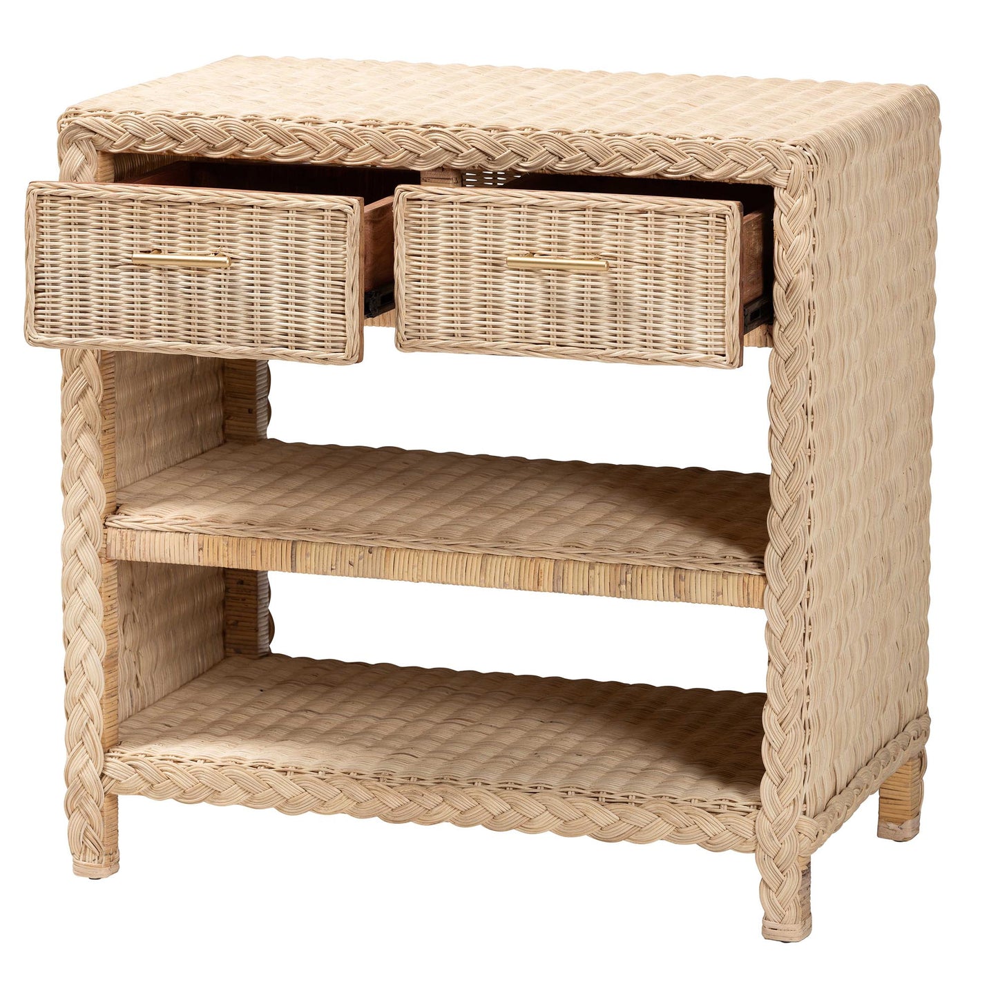 Baxton Studio bali & pari Lanica Japandi Sun Bleached Rattan 2-Drawer Console Table | Console Tables | Modishstore - 6