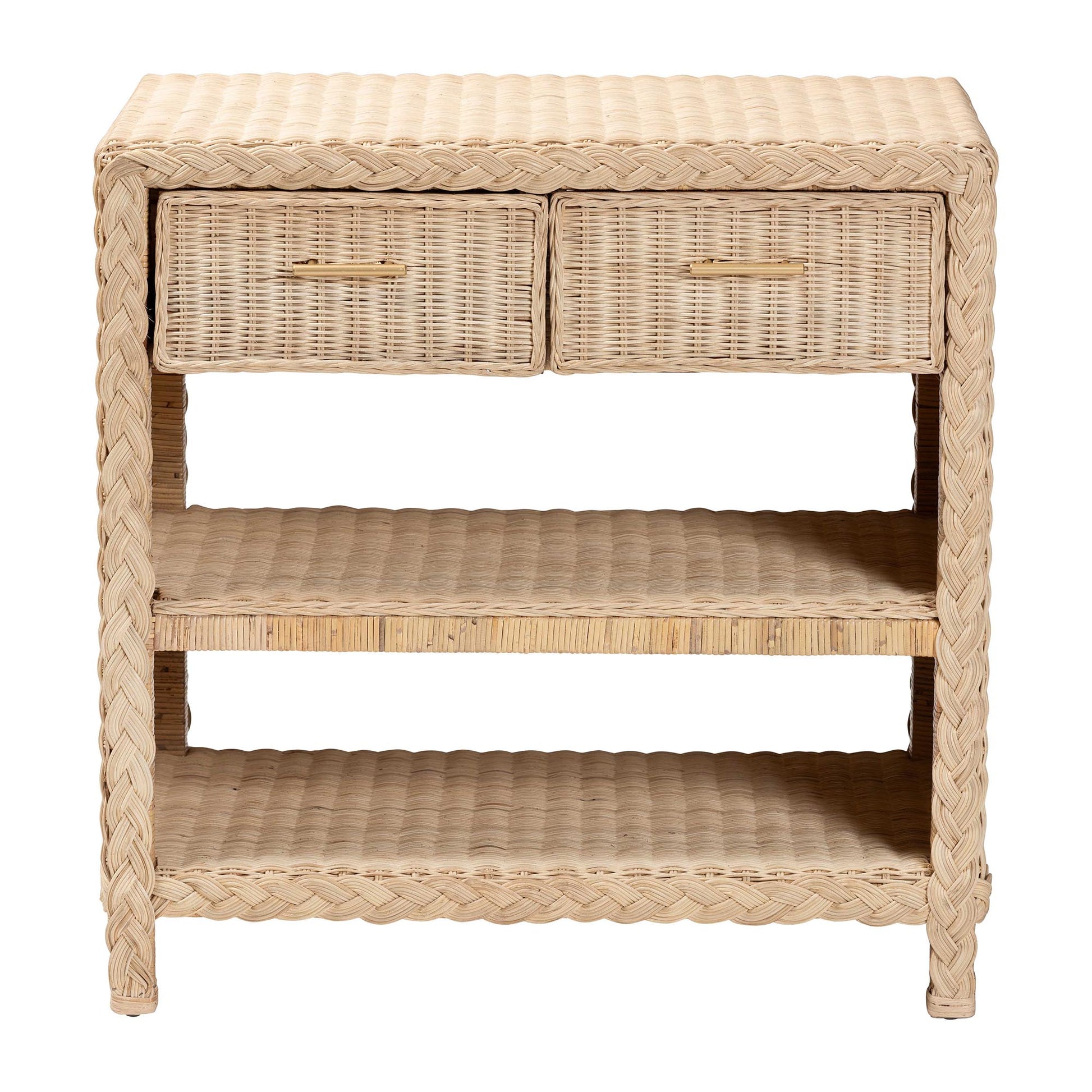 Baxton Studio bali & pari Lanica Japandi Sun Bleached Rattan 2-Drawer Console Table | Console Tables | Modishstore - 7