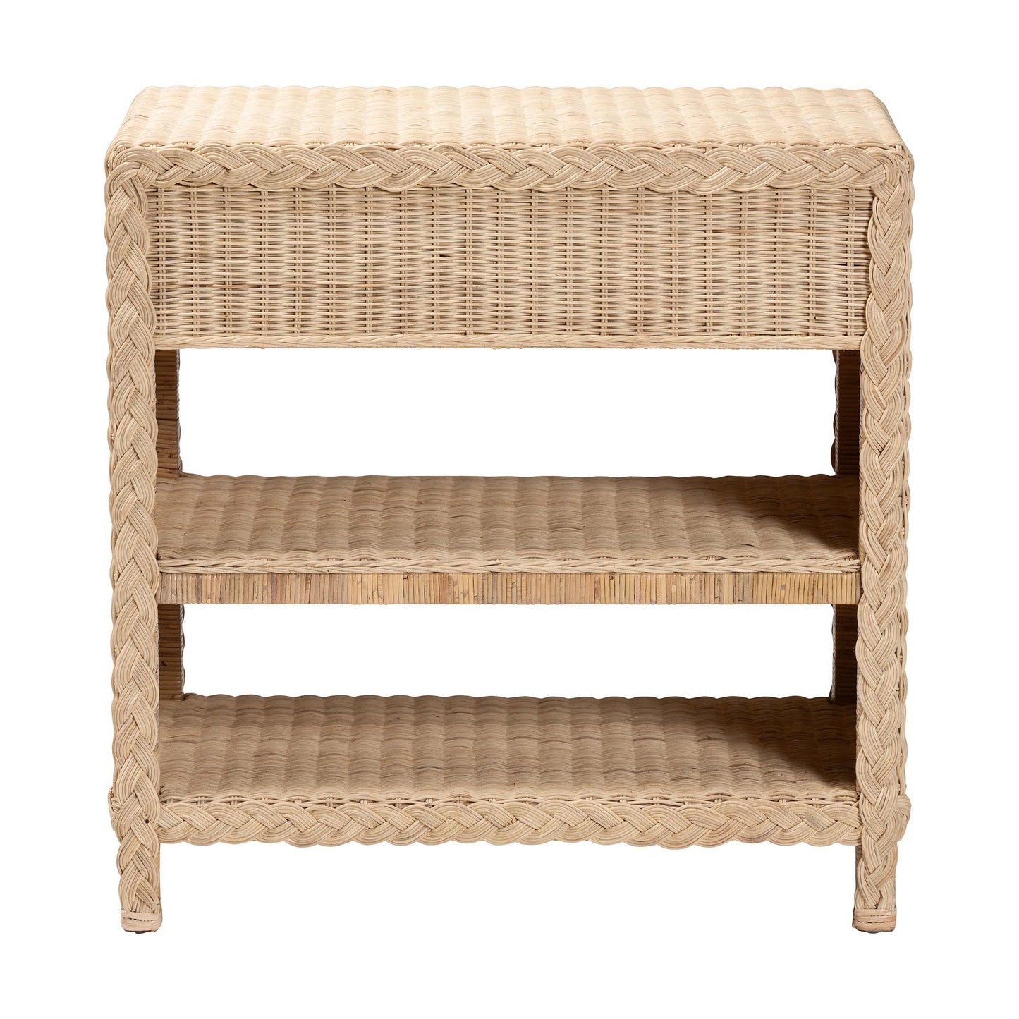 Baxton Studio bali & pari Lanica Japandi Sun Bleached Rattan 2-Drawer Console Table | Console Tables | Modishstore - 9