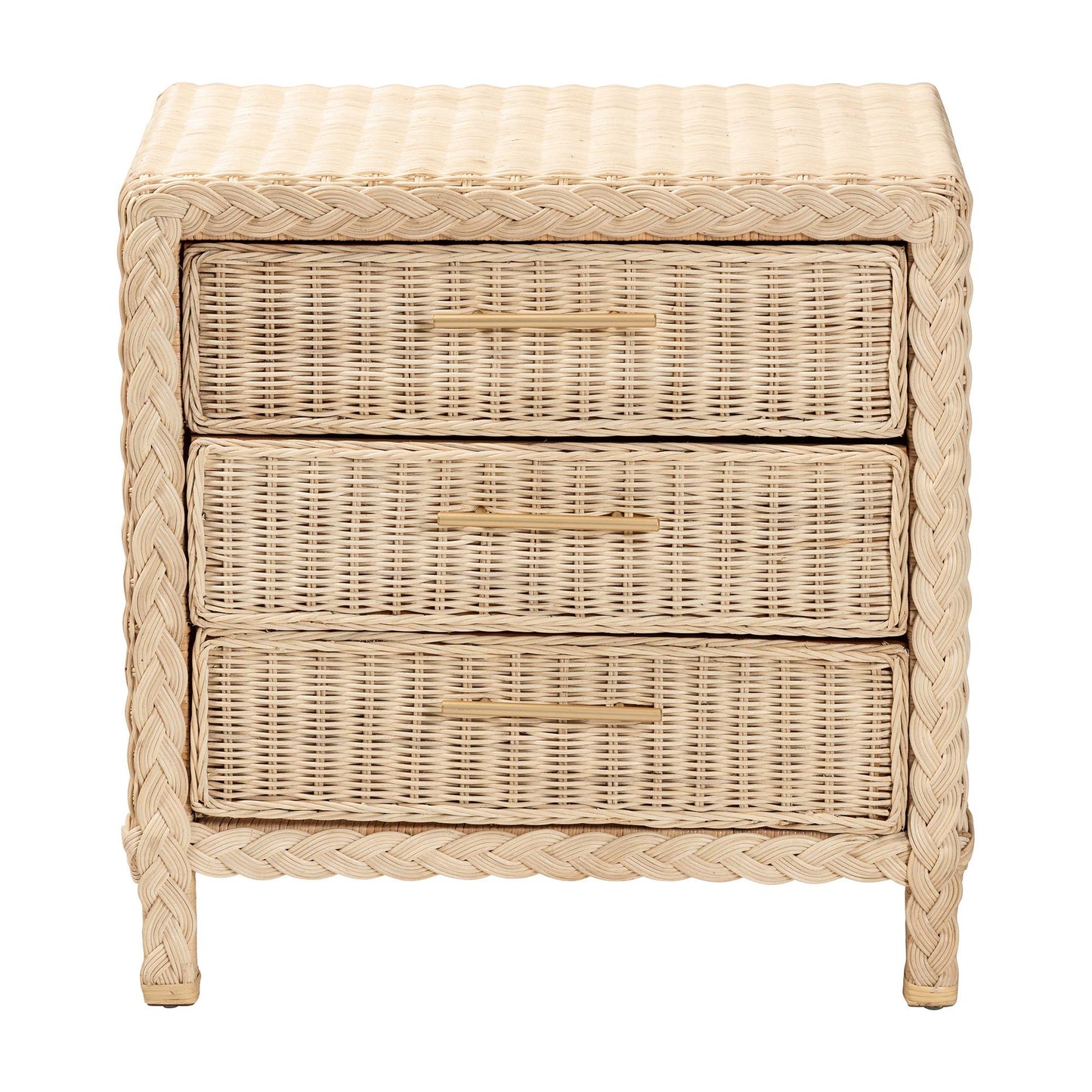 Baxton Studio bali & pari Lanica Japandi Sun Bleached Rattan 3-Drawer Nightstand | Nightstands | Modishstore - 7