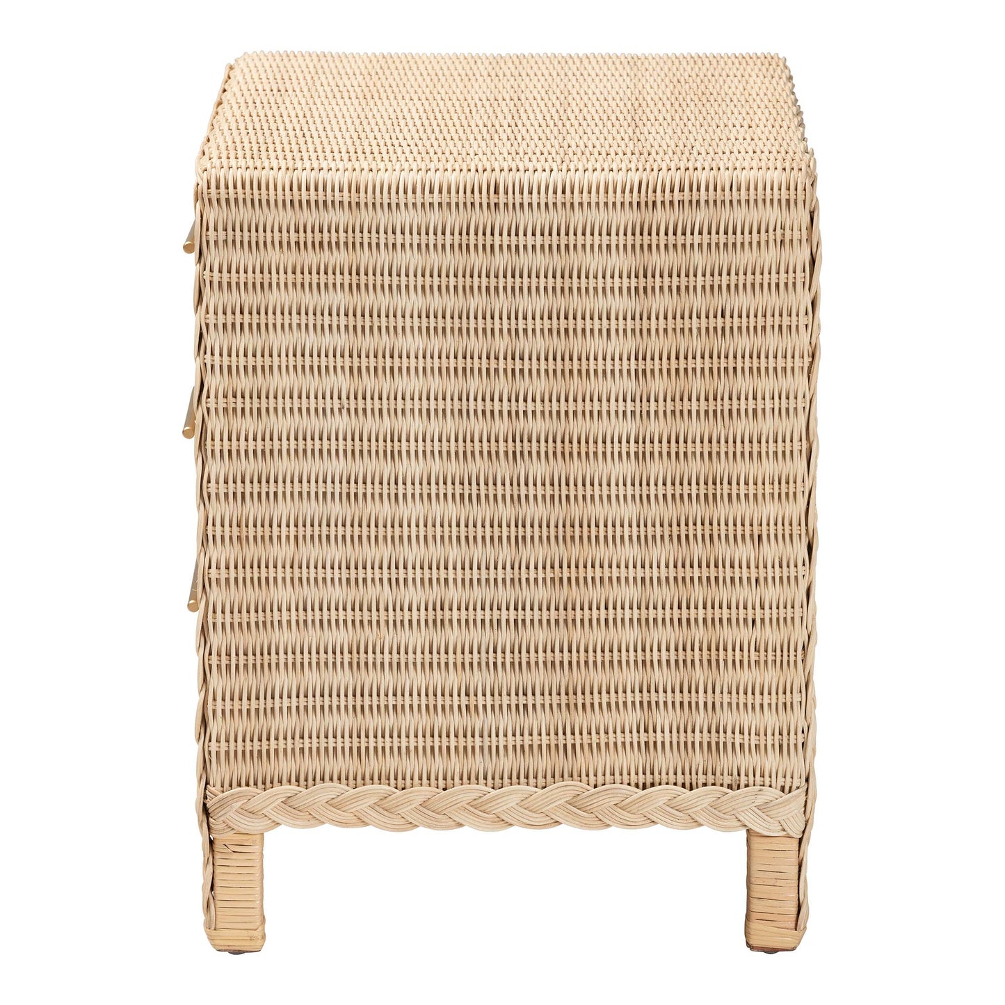 Baxton Studio bali & pari Lanica Japandi Sun Bleached Rattan 3-Drawer Nightstand | Nightstands | Modishstore - 8