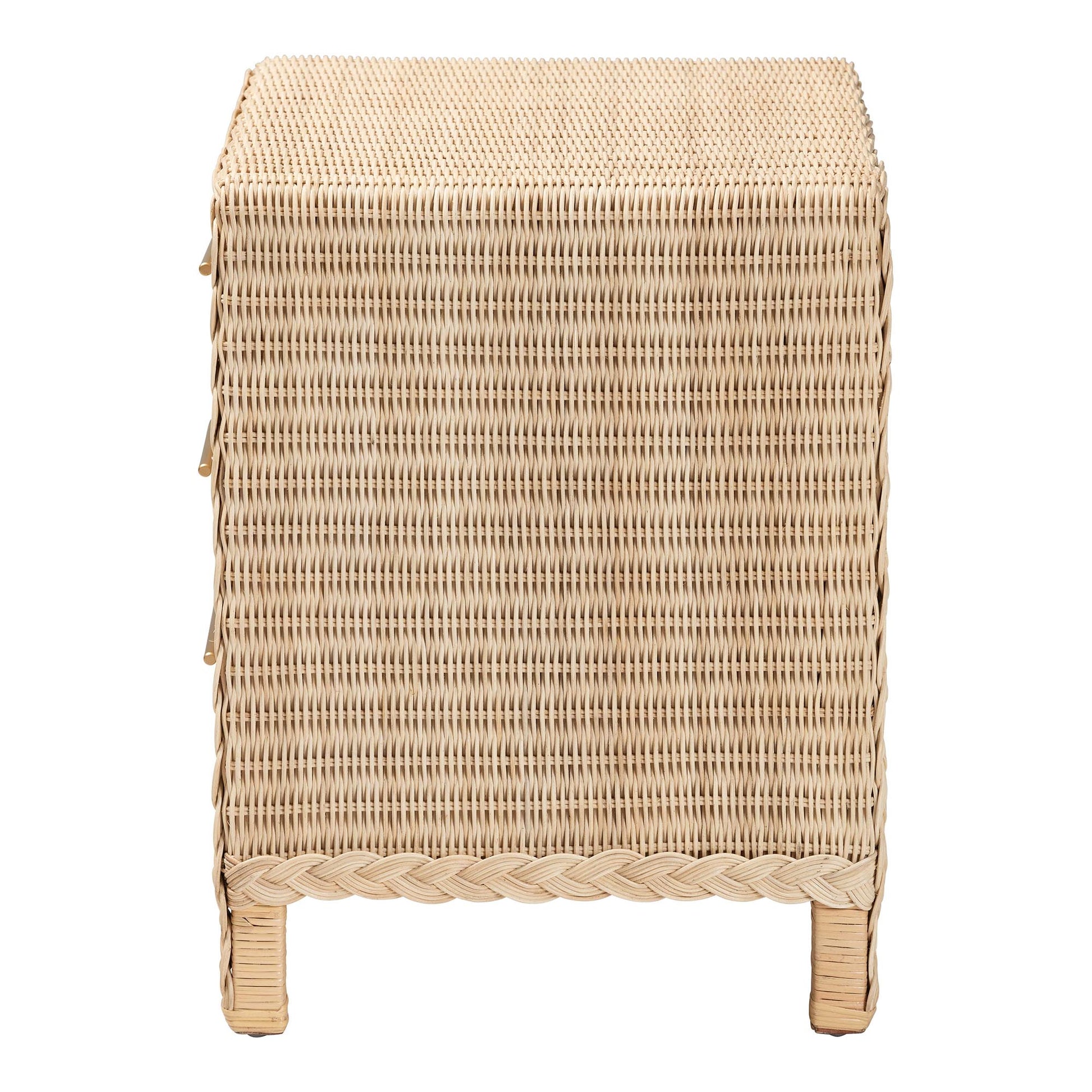 Baxton Studio bali & pari Lanica Japandi Sun Bleached Rattan 3-Drawer Nightstand | Nightstands | Modishstore - 8