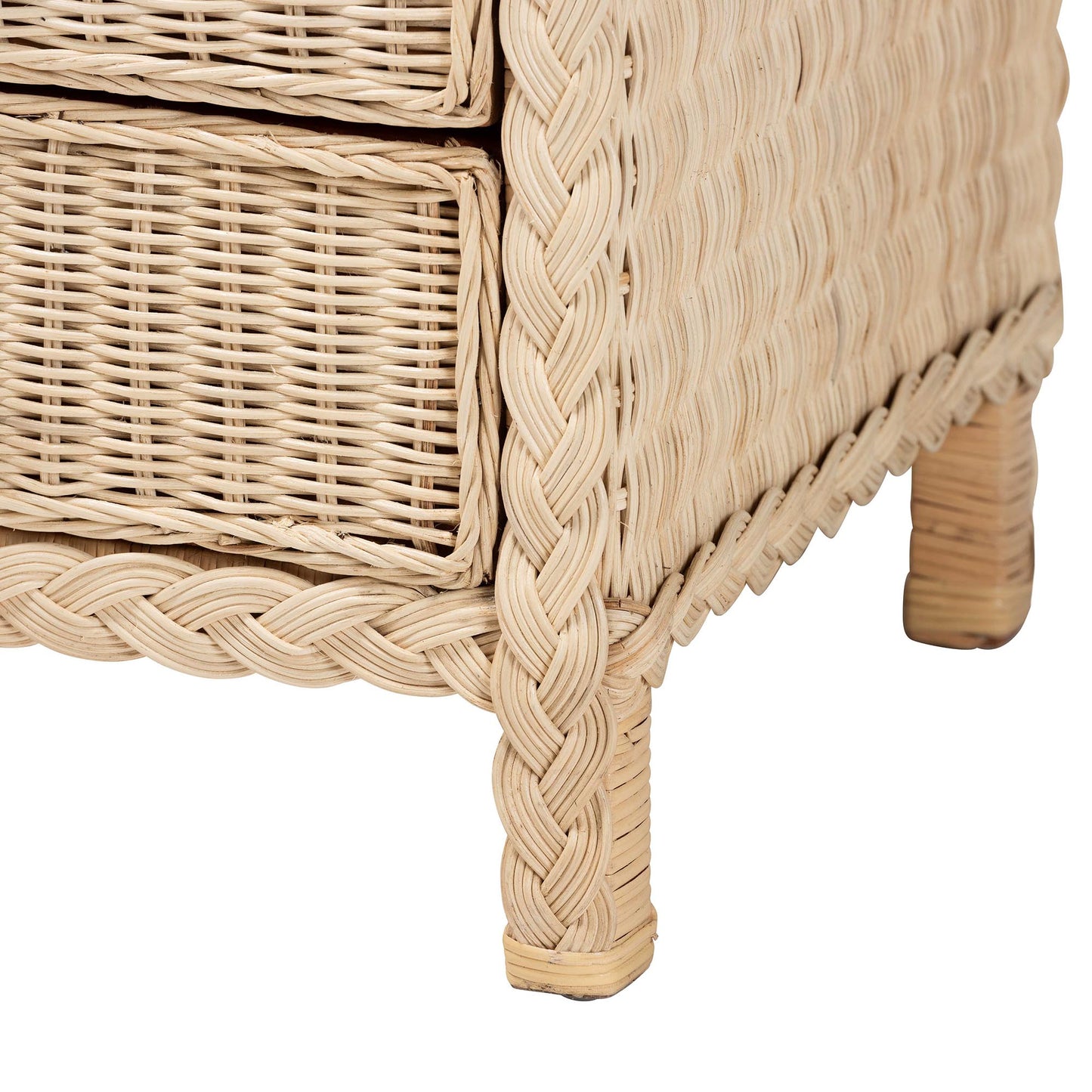 Baxton Studio bali & pari Lanica Japandi Sun Bleached Rattan 3-Drawer Nightstand | Nightstands | Modishstore - 11