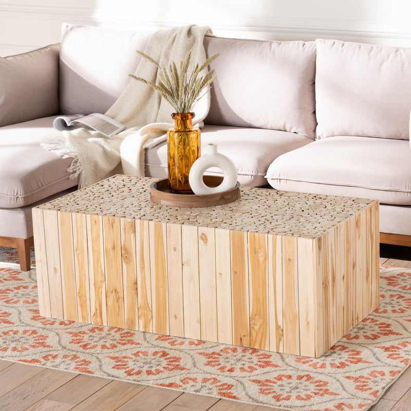 Baxton Studio bali & pari Grayson Bohemian Natural Teak Wood Coffee Table with Unique Repurposed Wood Logs | Coffee Tables | Modishstore