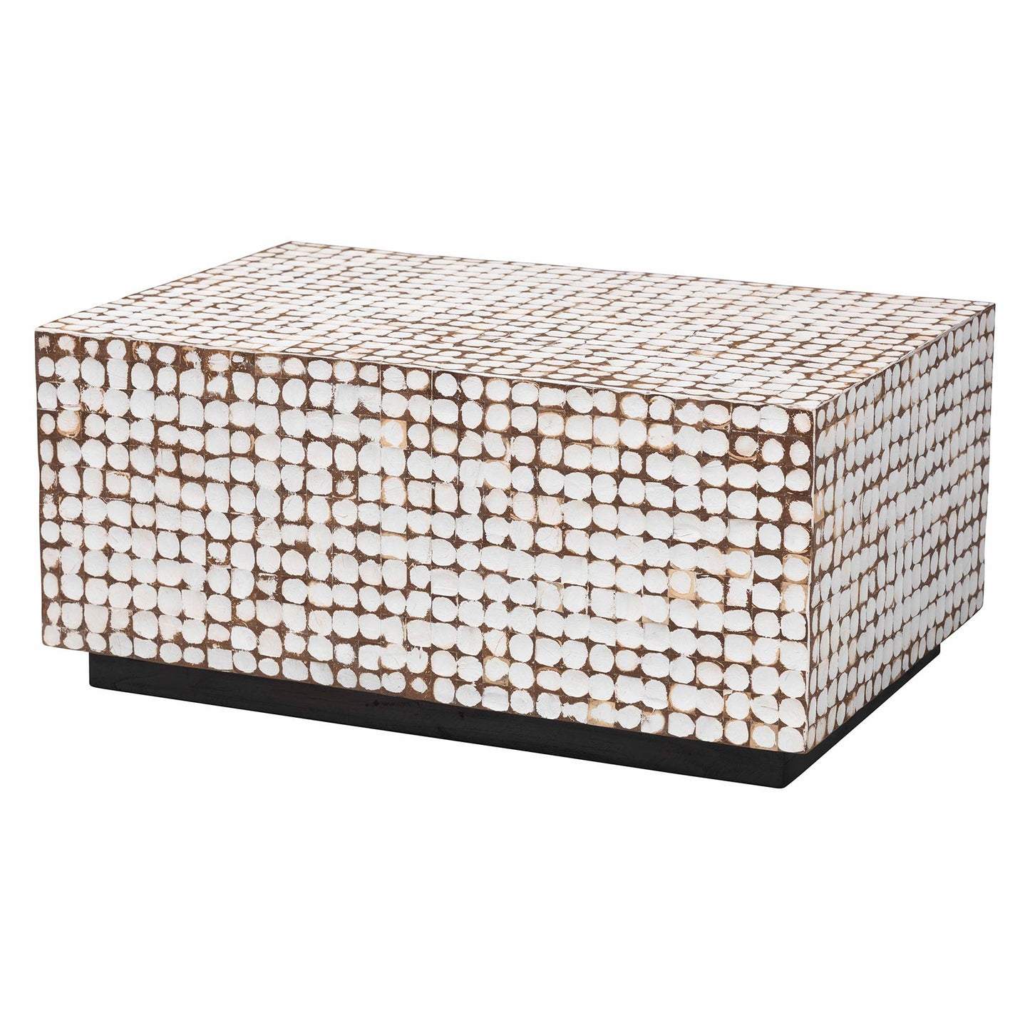 Baxton Studio bali & pari Nitza Bohemian White Coconut Shell and Acacia Wood Coffee Table | Coffee Tables | Modishstore - 4