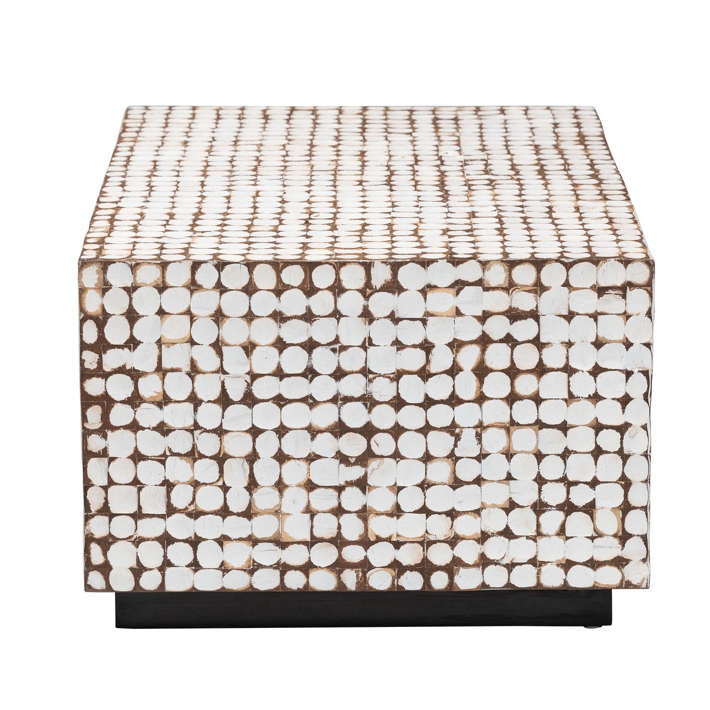 Baxton Studio bali & pari Nitza Bohemian White Coconut Shell and Acacia Wood Coffee Table | Coffee Tables | Modishstore - 6