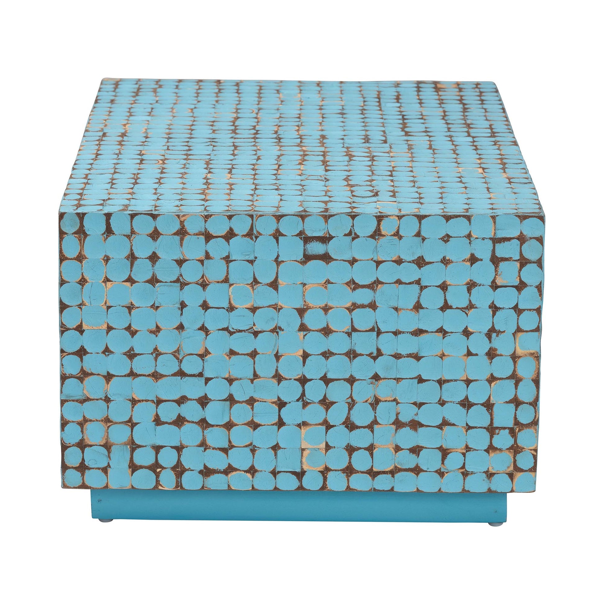 Baxton Studio bali & pari Nitza Bohemian Blue Coconut Shell and Acacia Wood Coffee Table | Coffee Tables | Modishstore - 6