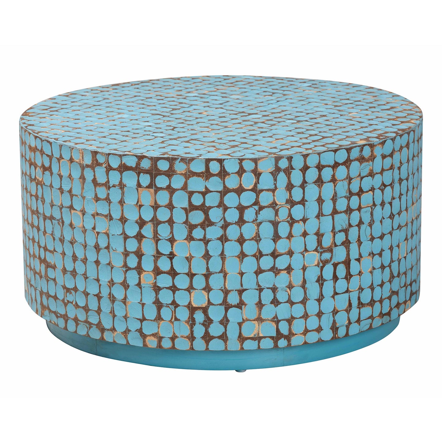 Baxton Studio bali & pari Kaloni Bohemian Sky Blue Coconut Shell and Acacia Wood Coffee Table | Coffee Tables | Modishstore - 3