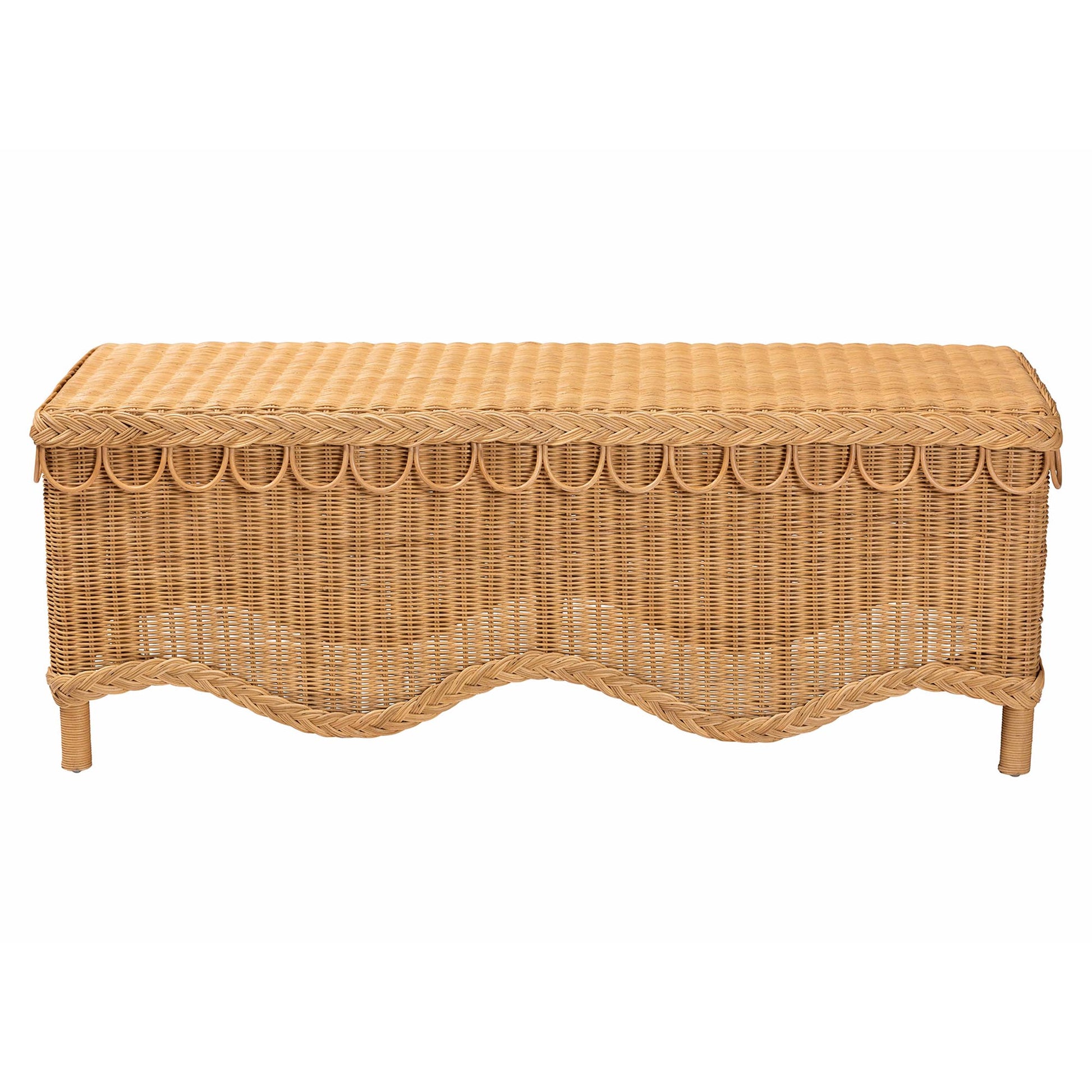 Baxton Studio bali & pari Erla Bohemian Light Honey Rattan Accent Bench with Scallop border | Benches | Modishstore - 5