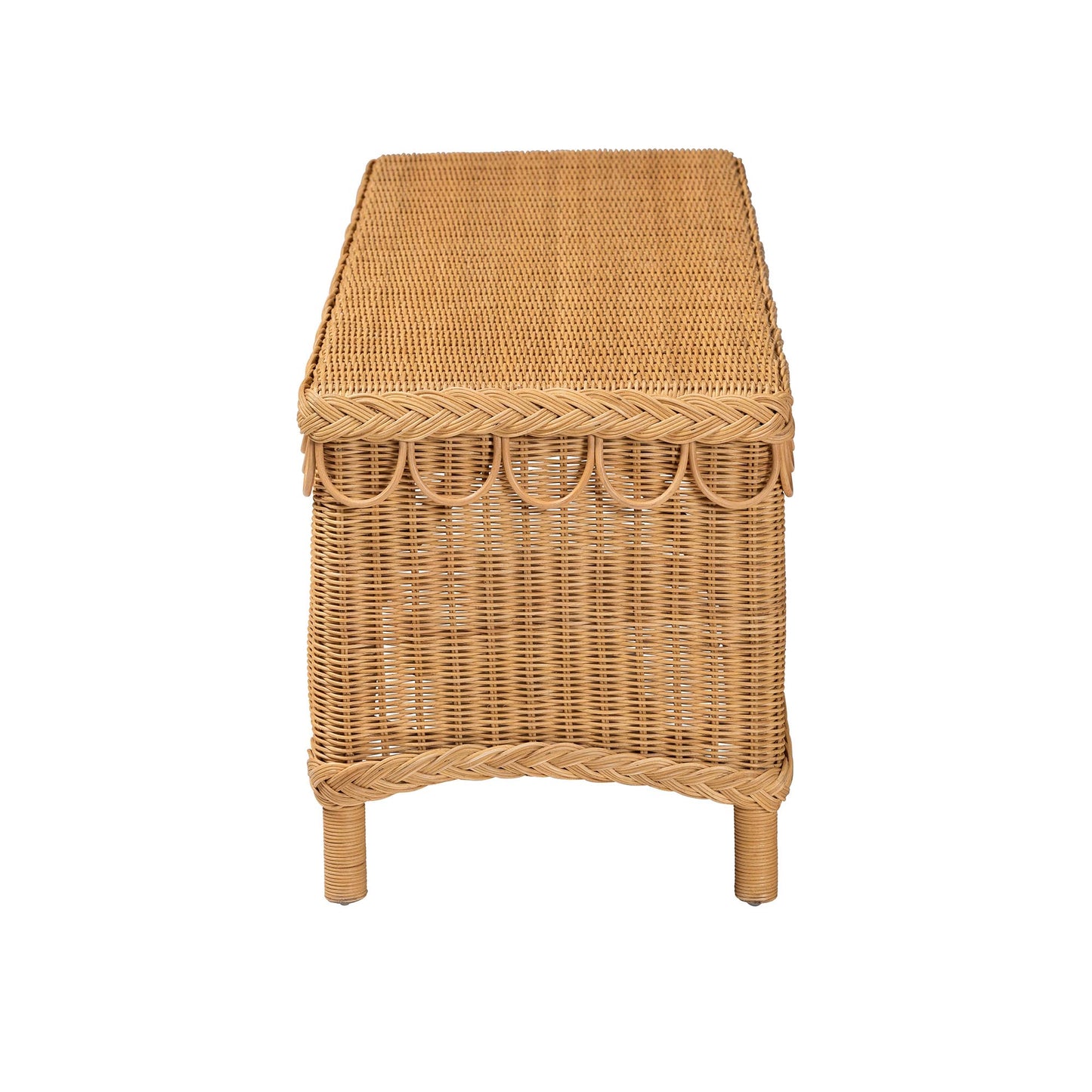 Baxton Studio bali & pari Erla Bohemian Light Honey Rattan Accent Bench with Scallop border | Benches | Modishstore - 6