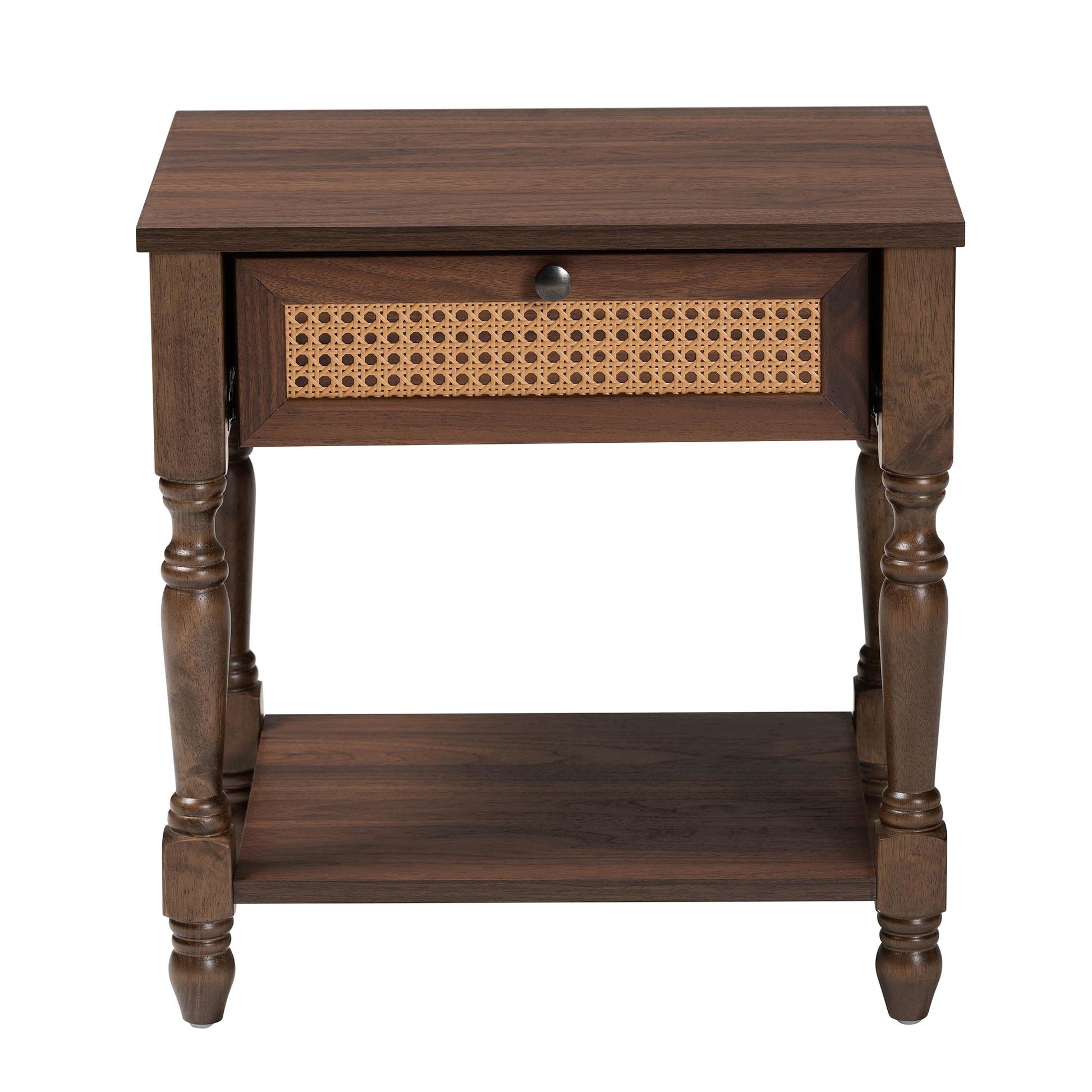 Baxton Studio Roden Transitional Dark Brown Nightstand with Rattan | Nightstands | Modishstore - 7