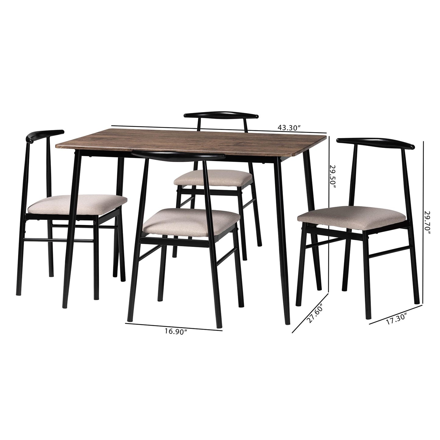 Baxton Studio Arnold Modern Industrial Beige Fabric and Metal Dining Set | Dining Sets | Modishstore - 3